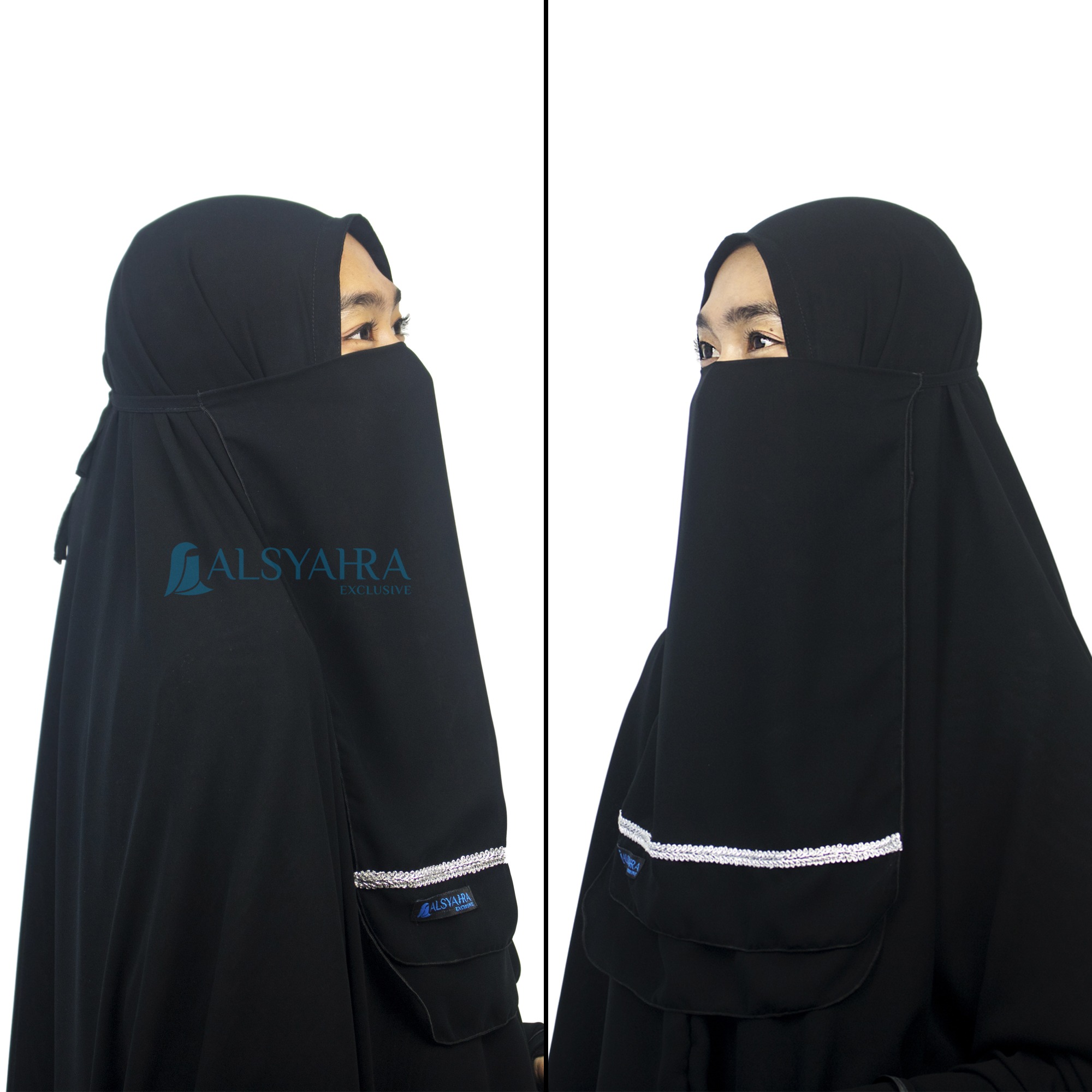 Alsyahra Exclusive - Cadar Tali Zahrah 2 Layer Sifon Silk Jetblack Arab