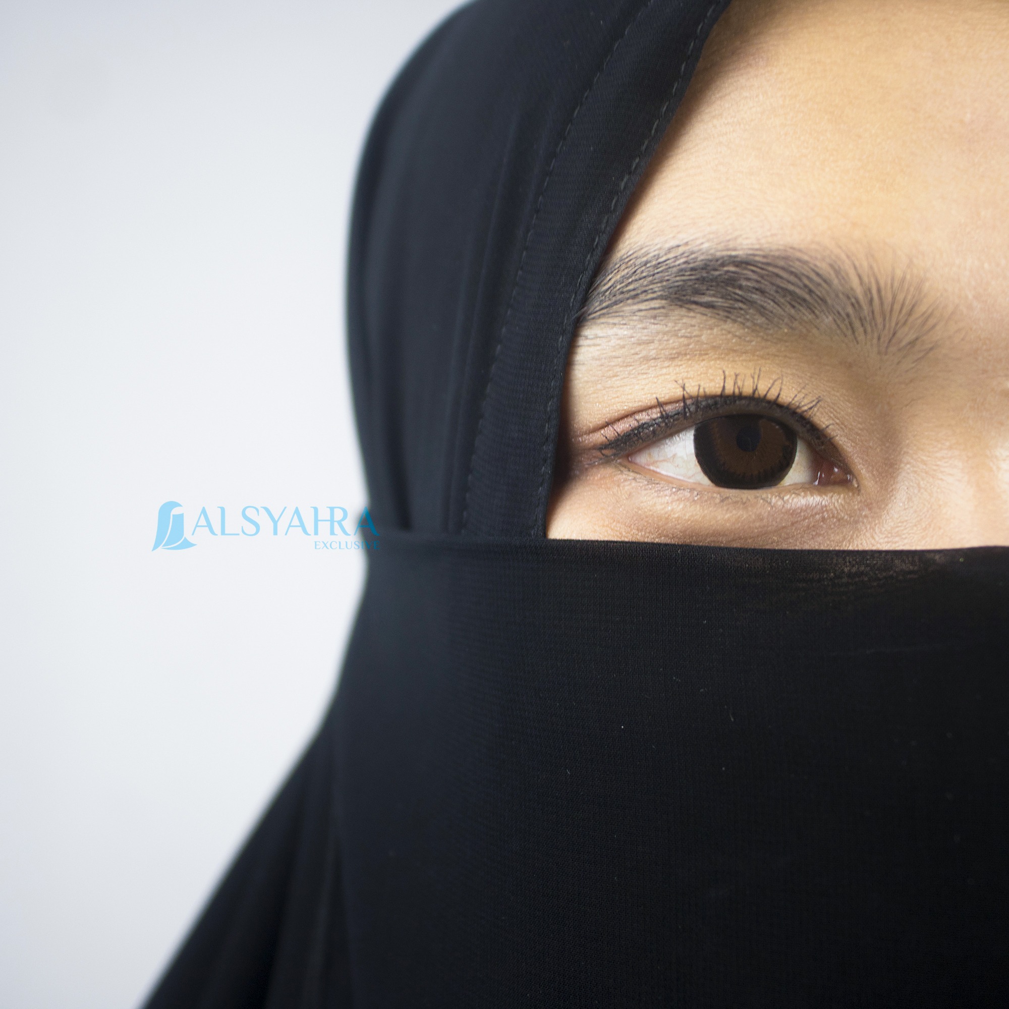 Alsyahra Exclusive - Cadar Tali Zahrah 2 Layer Sifon Silk Jetblack Arab