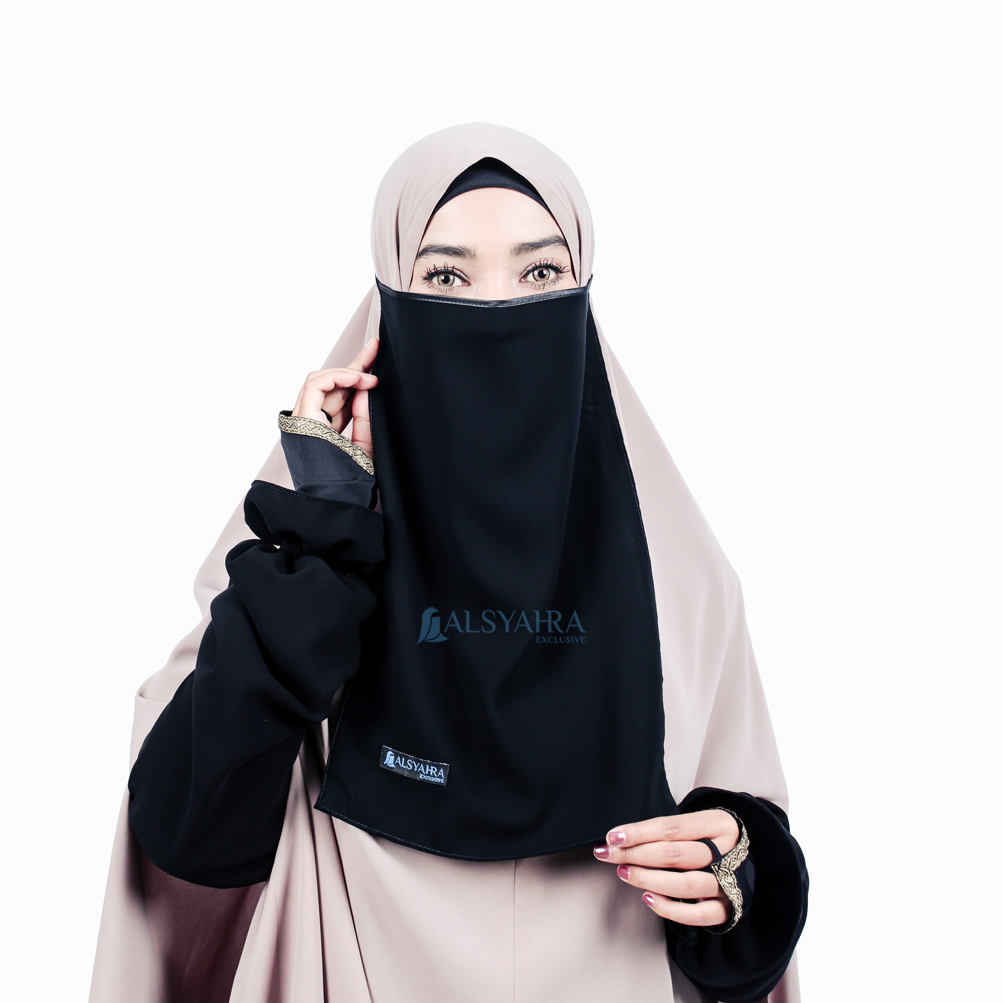 Alsyahra Exclusive - Cadar Tali Nose Bisban Sifon Silk Jetblack Arab