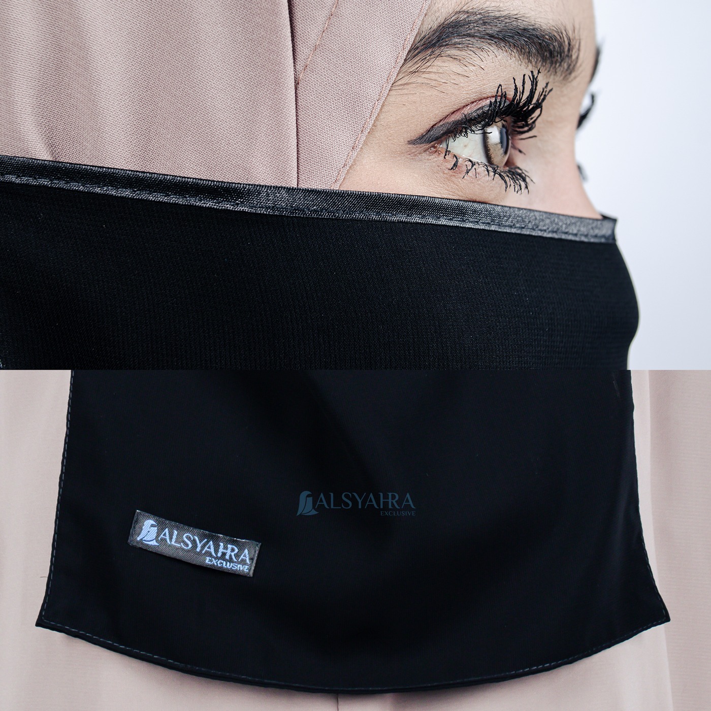 Alsyahra Exclusive - Cadar Tali Nose Bisban Sifon Silk Jetblack Arab