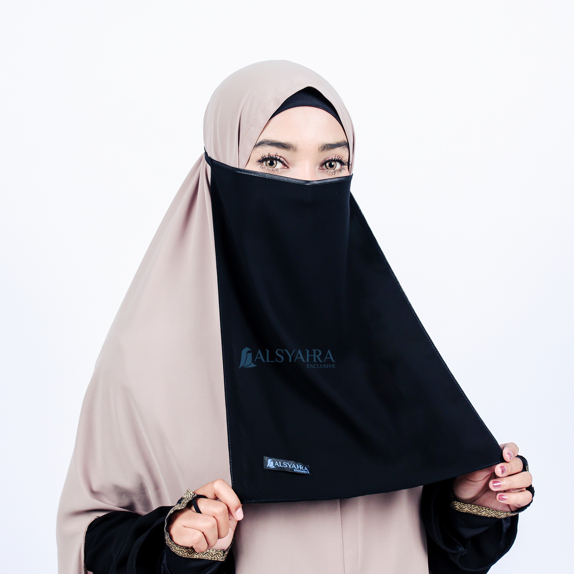 Alsyahra Exclusive - Cadar Tali Nose Bisban Sifon Silk Jetblack Arab