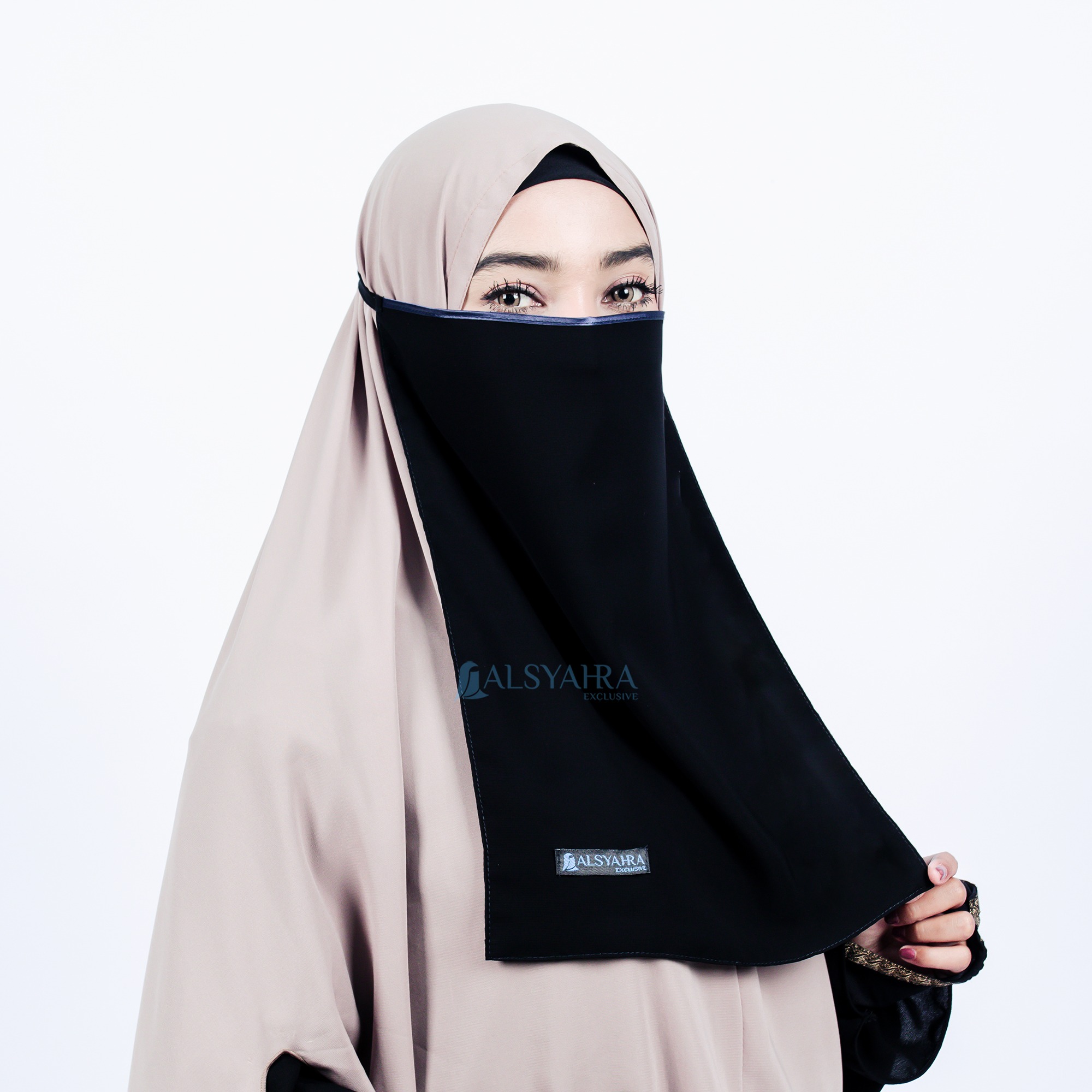 Alsyahra Exclusive - Cadar Tali Nose Bisban Sifon Silk Jetblack Arab
