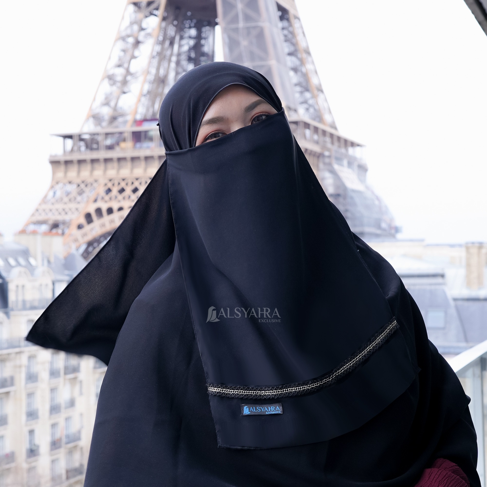 Alsyahra Exclusive - Cadar Tali Silsila Sifon Silk Jetblack Arab