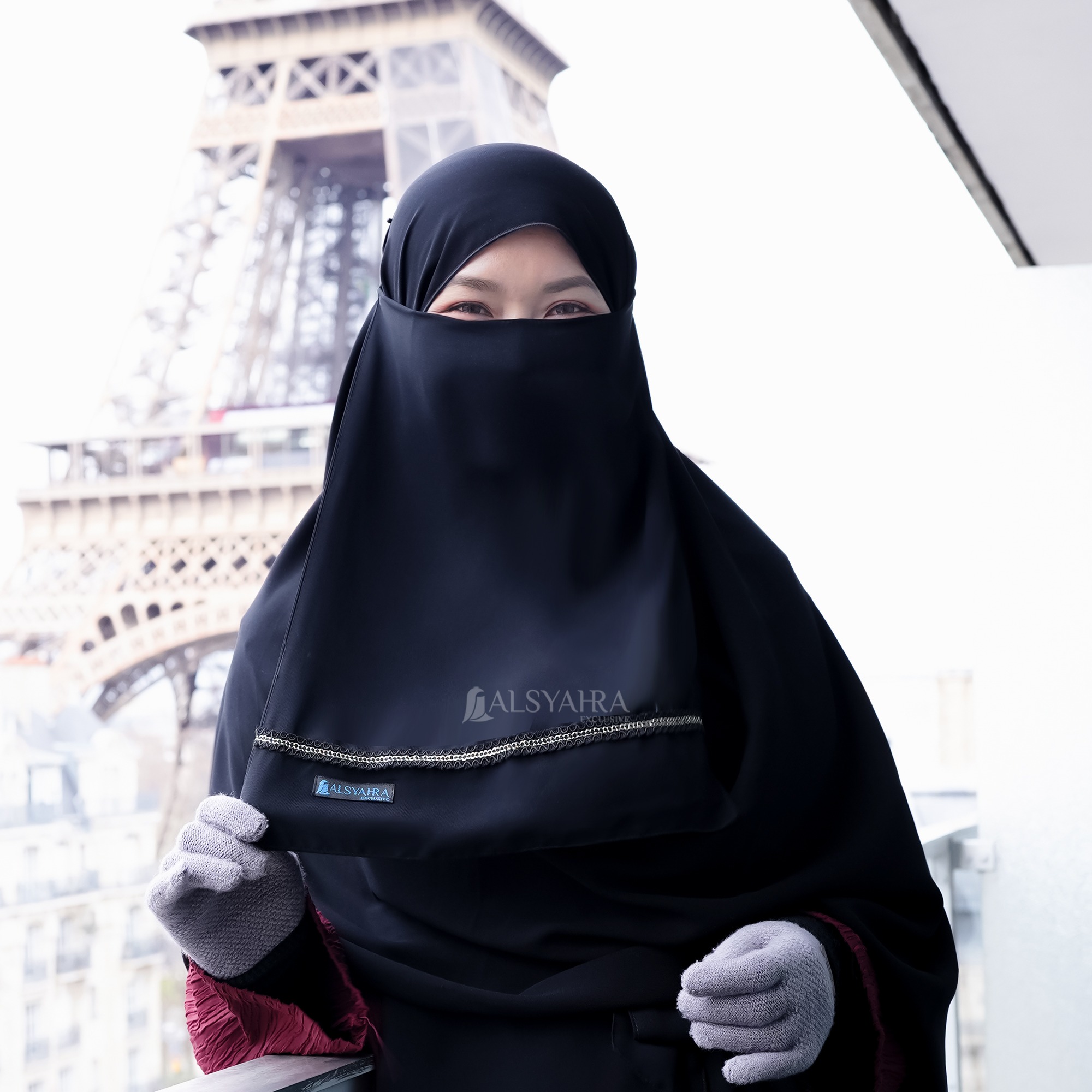 Alsyahra Exclusive - Cadar Tali Silsila Sifon Silk Jetblack Arab