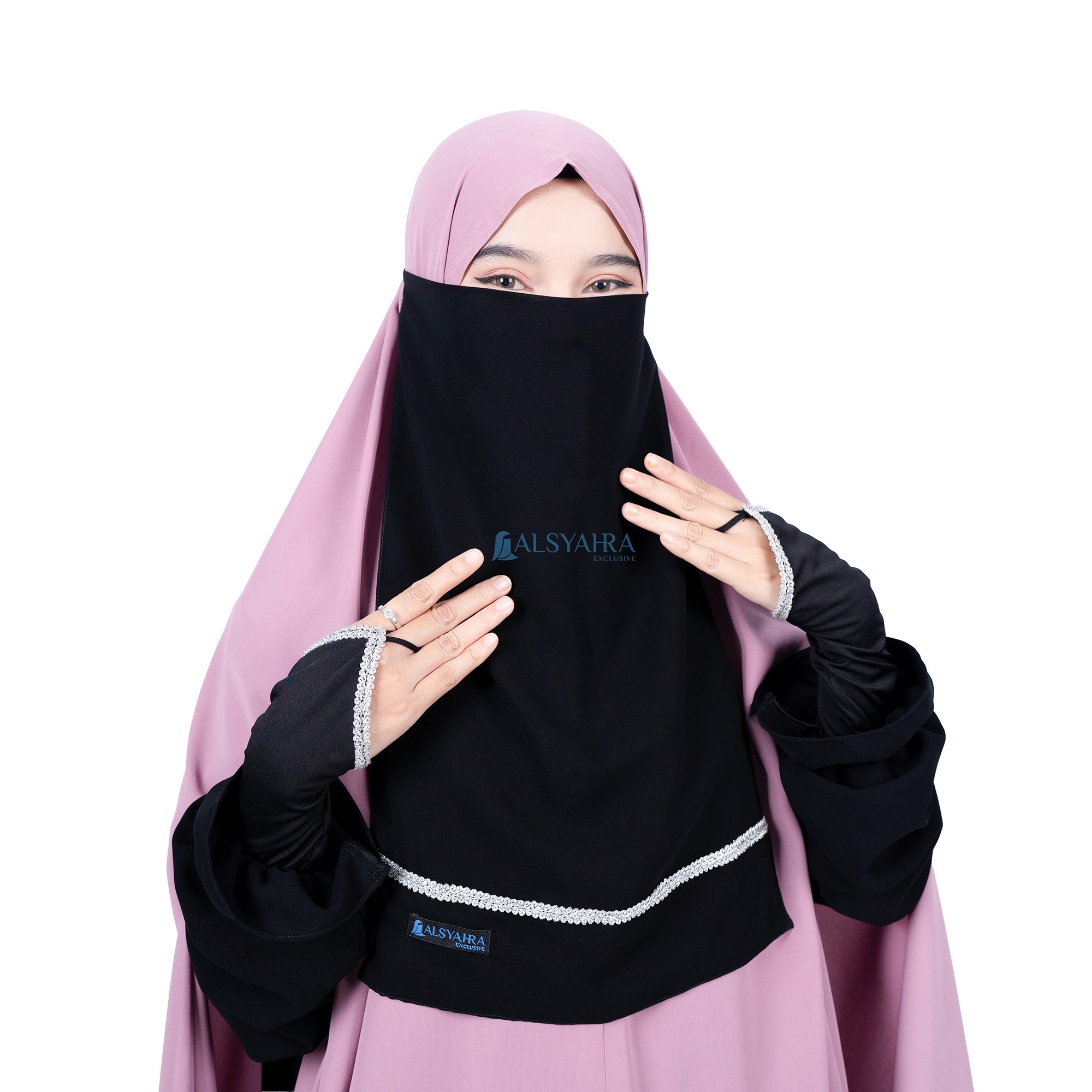 Alsyahra Exclusive - Cadar Karet Zahrah Sifon Silk Jetblack Arab
