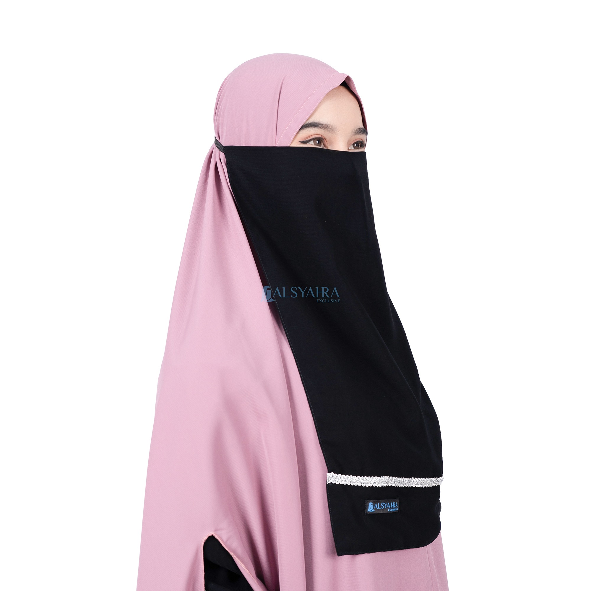 Alsyahra Exclusive - Cadar Karet Zahrah Sifon Silk Jetblack Arab