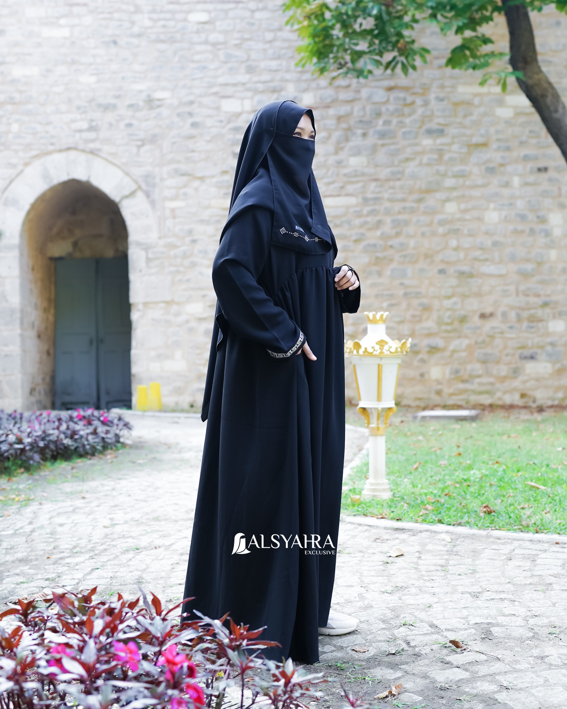 Alsyahra Exclusive - Abaya Gamis Syari Islambul Soft Jetblack List Silver