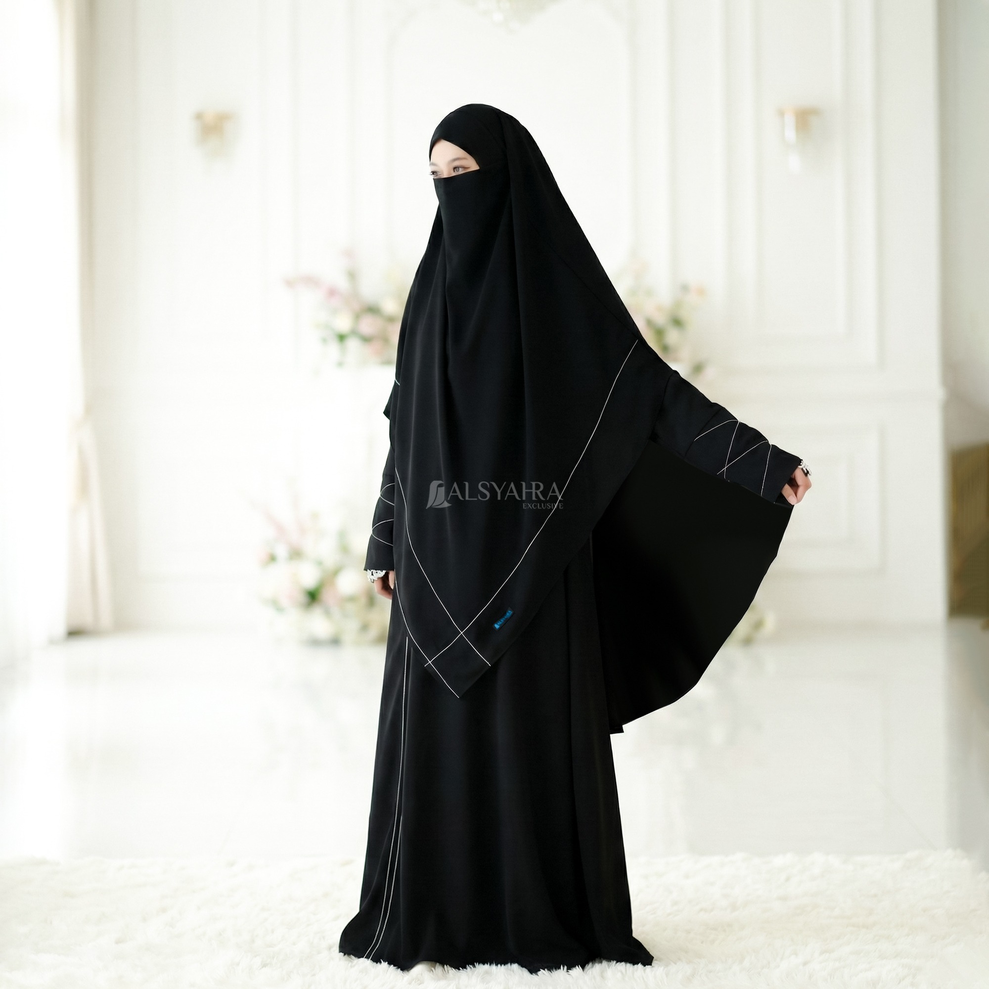 PAKET HEMAT 2PCS French Khimar Maryam Size L dan XL Jetblack Khiban Alsyahra Exclusive