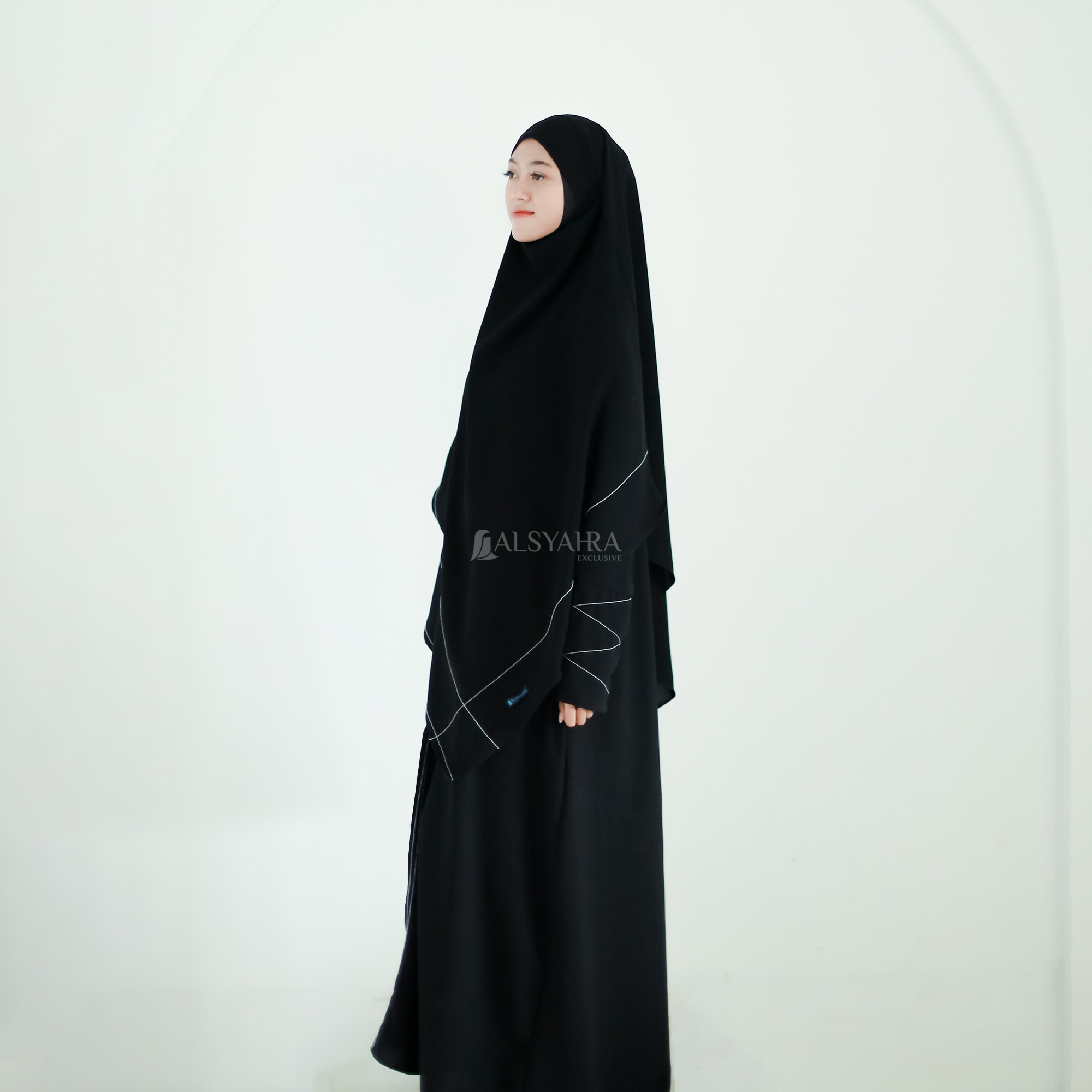 Alsyahra Exclusive - Khiban French Khimar Lancip V Maryam Signature Soft Jetblack