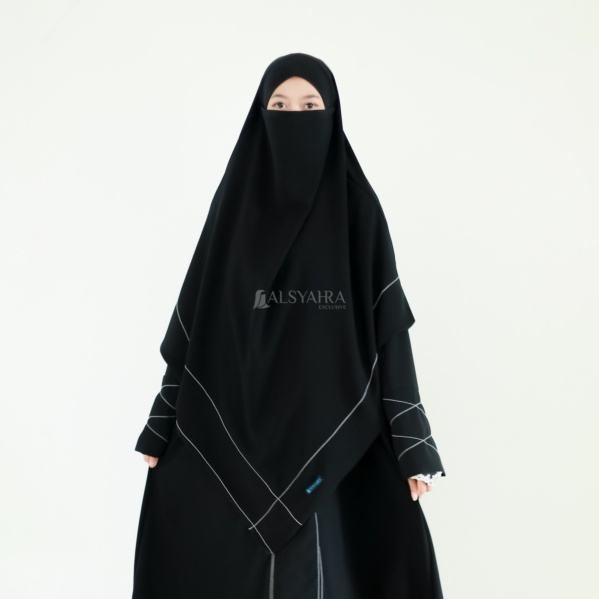 Alsyahra Exclusive - Khiban French Khimar Lancip V Maryam Signature Soft Jetblack