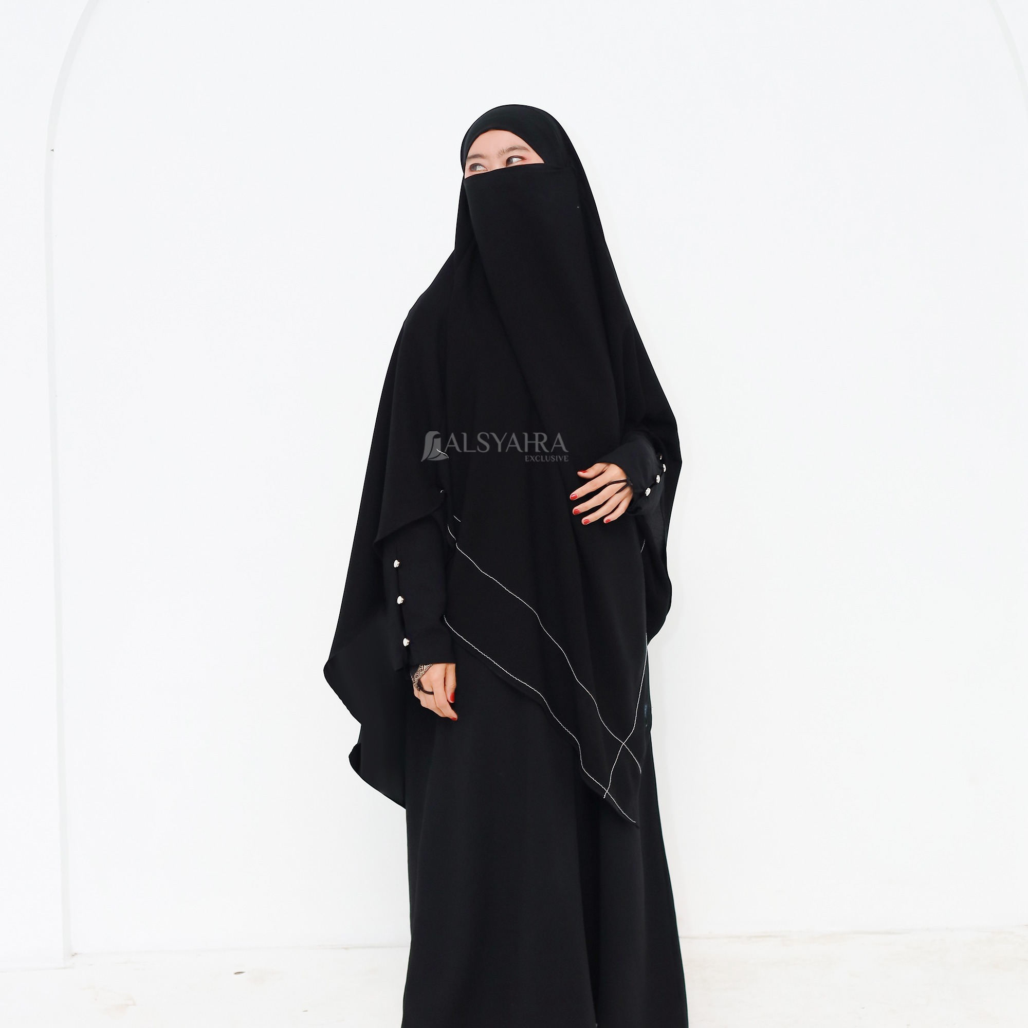 Alsyahra Exclusive - Khiban French Khimar Lancip V Maryam Signature Soft Jetblack