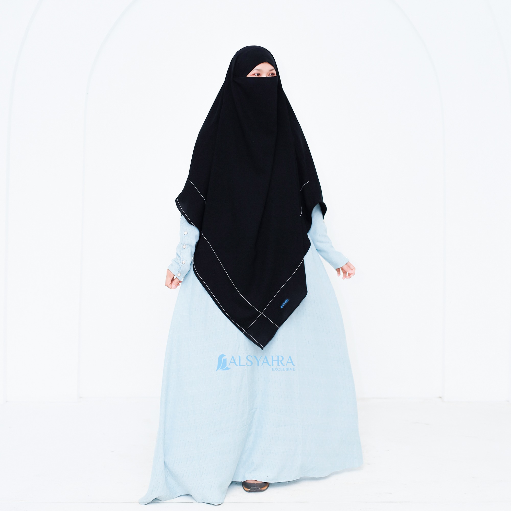 PAKET HEMAT 2PCS French Khimar Maryam Size L dan XL Jetblack Khiban Alsyahra Exclusive