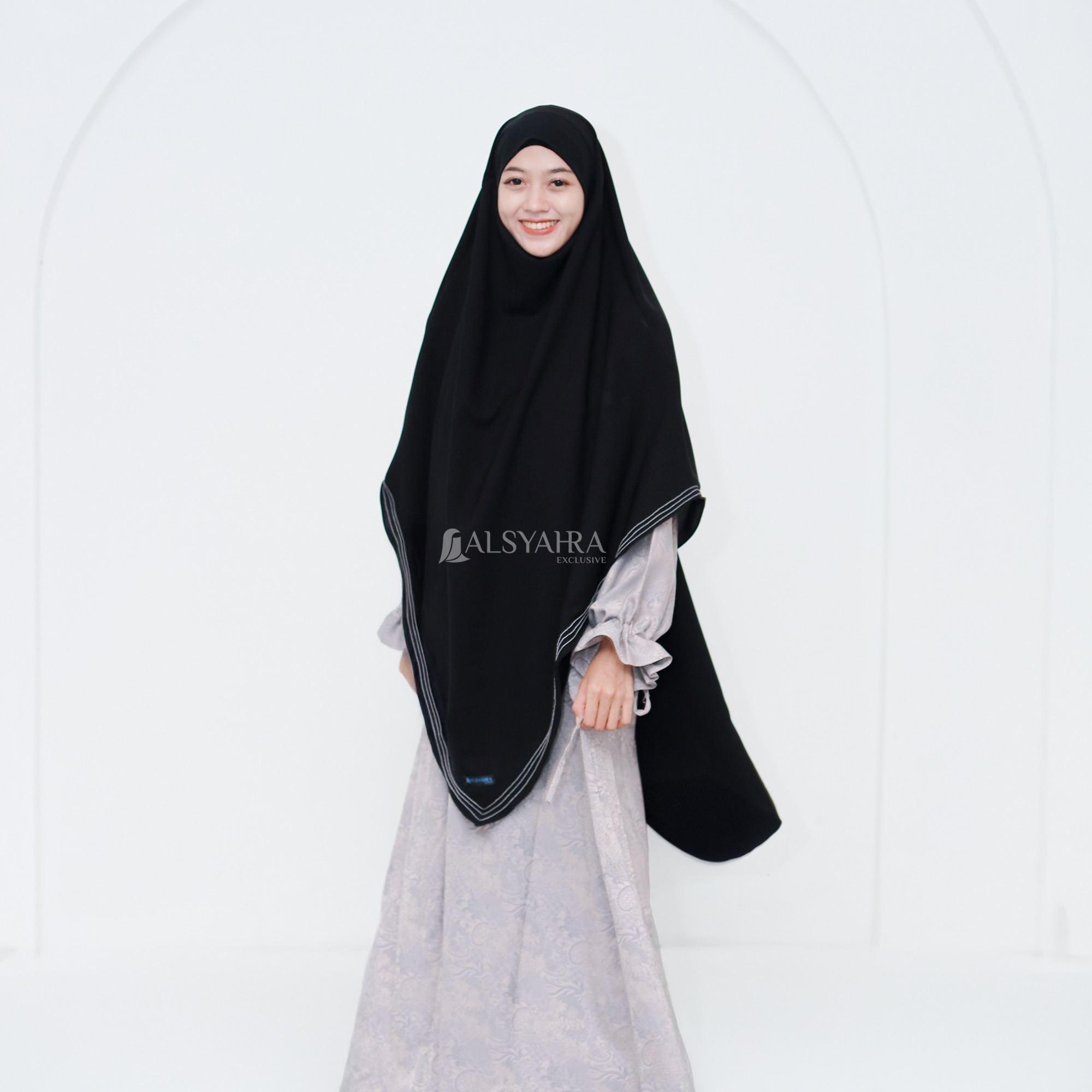 Alsyahra Exclusive - Khiban French Khimar Lancip V Zainab Signature Soft Jetblack