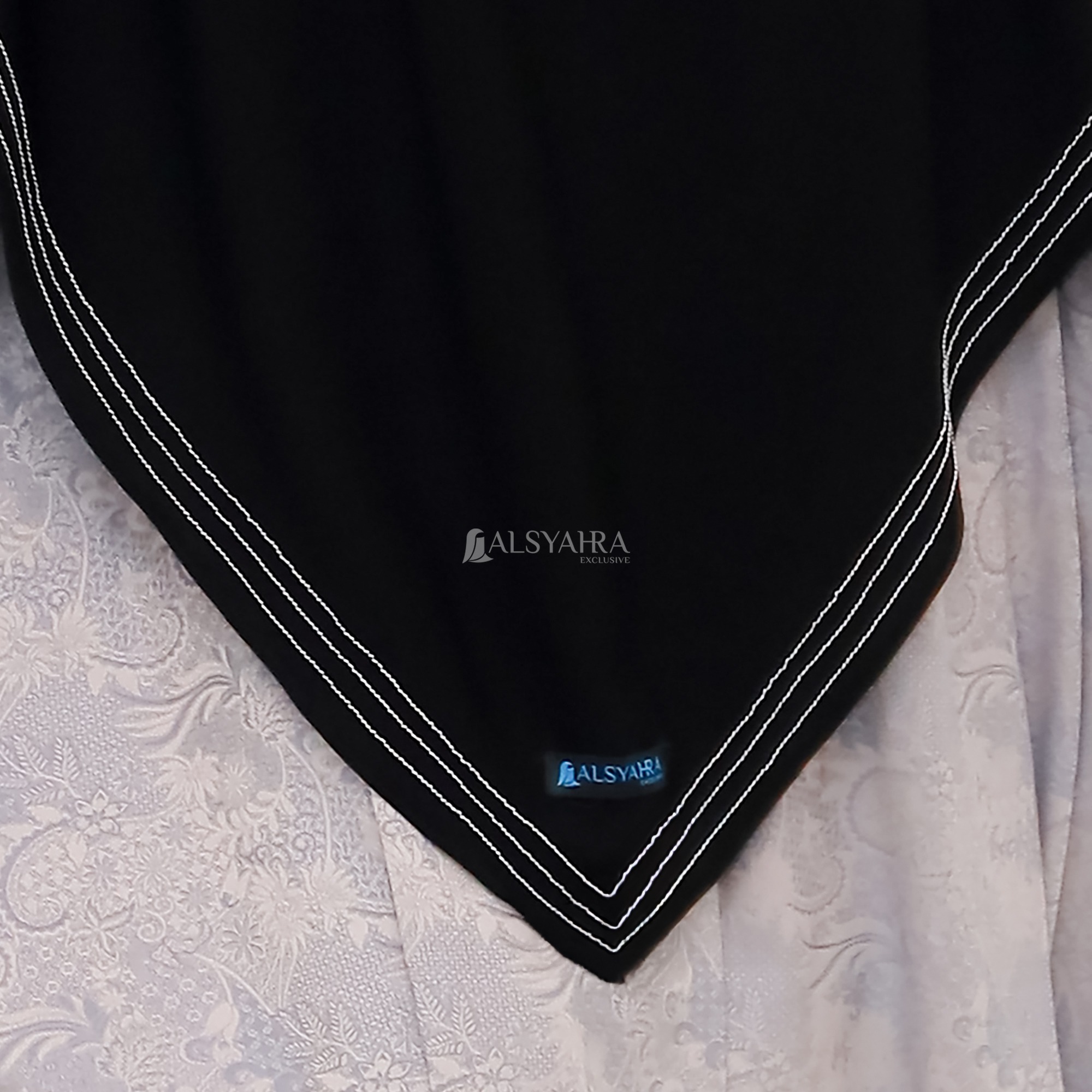 Alsyahra Exclusive - Khiban French Khimar Lancip V Zainab Signature Soft Jetblack