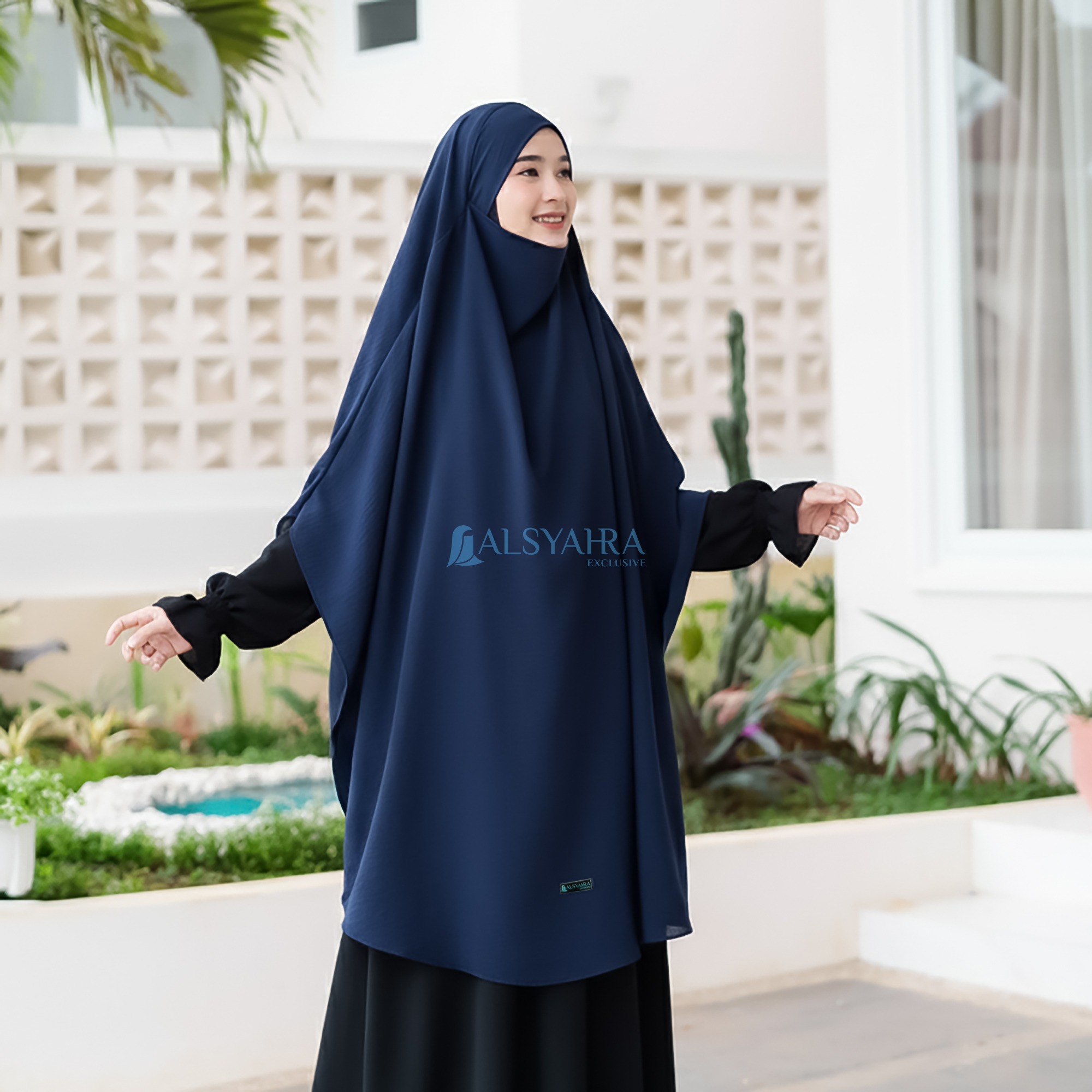 Alsyahra Exclusive - Khiban French Khimar Handless Fatimah Crinkle Airflow Premium Size XL