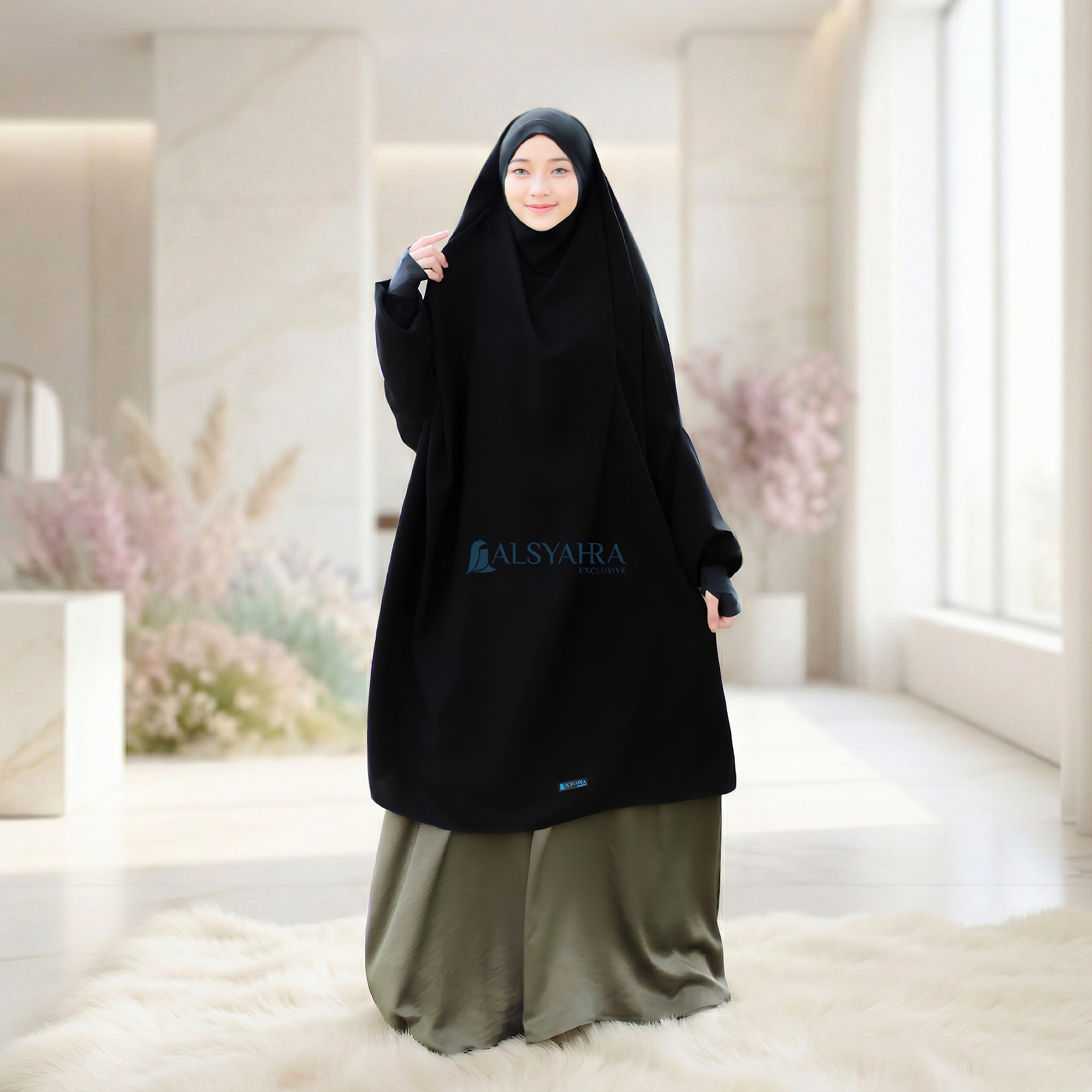 Alsyahra Exclusive - Khiban French Khimar Lengan Zahira Soft Jetblack Size XXL