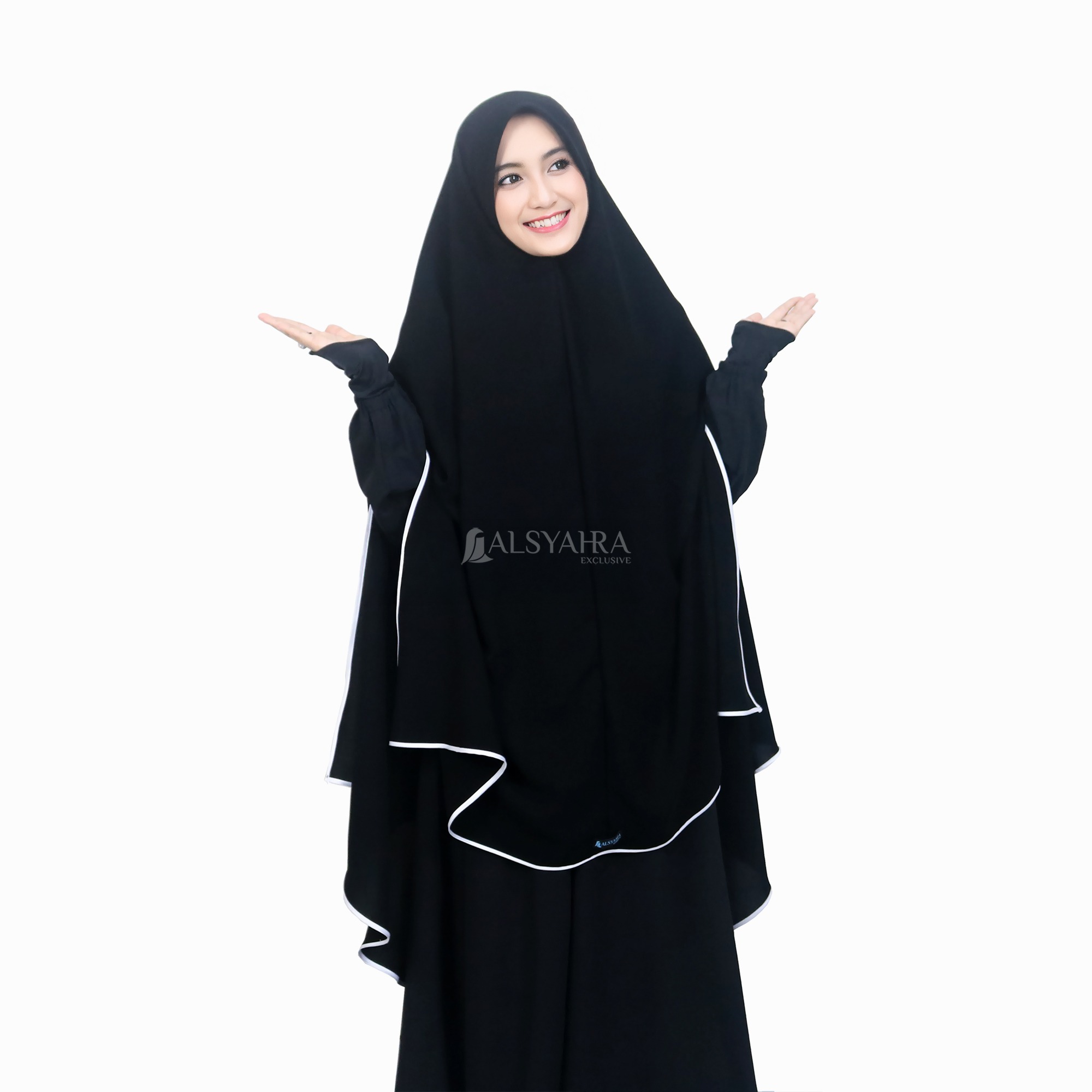 Alsyahra Exclusive - Set Khimar Syari Handsplit Bisban PAD Cadar Tali Jetblack