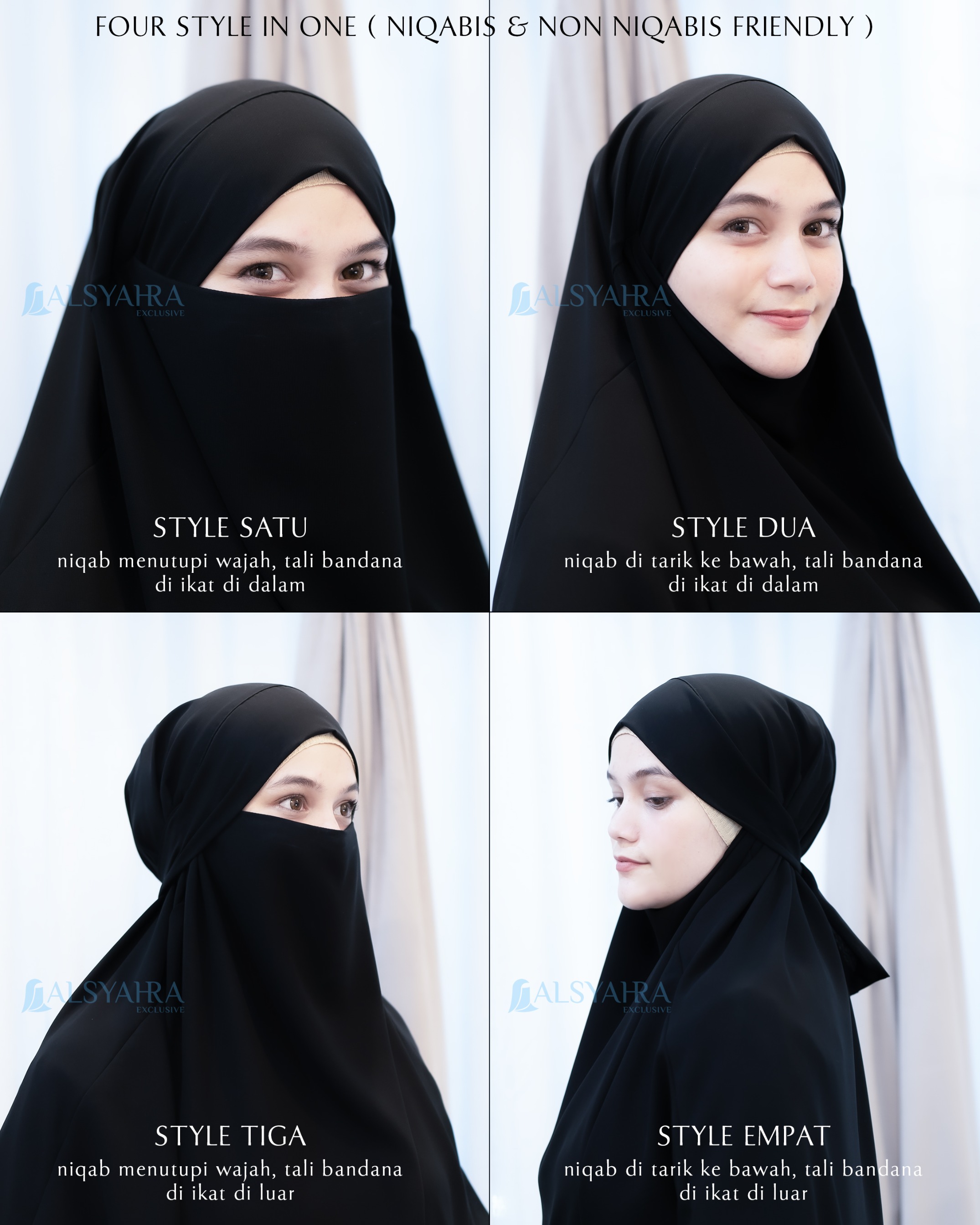 Alsyahra Exclusive - Khiban French Khimar Lancip V Zainab Signature Soft Jetblack