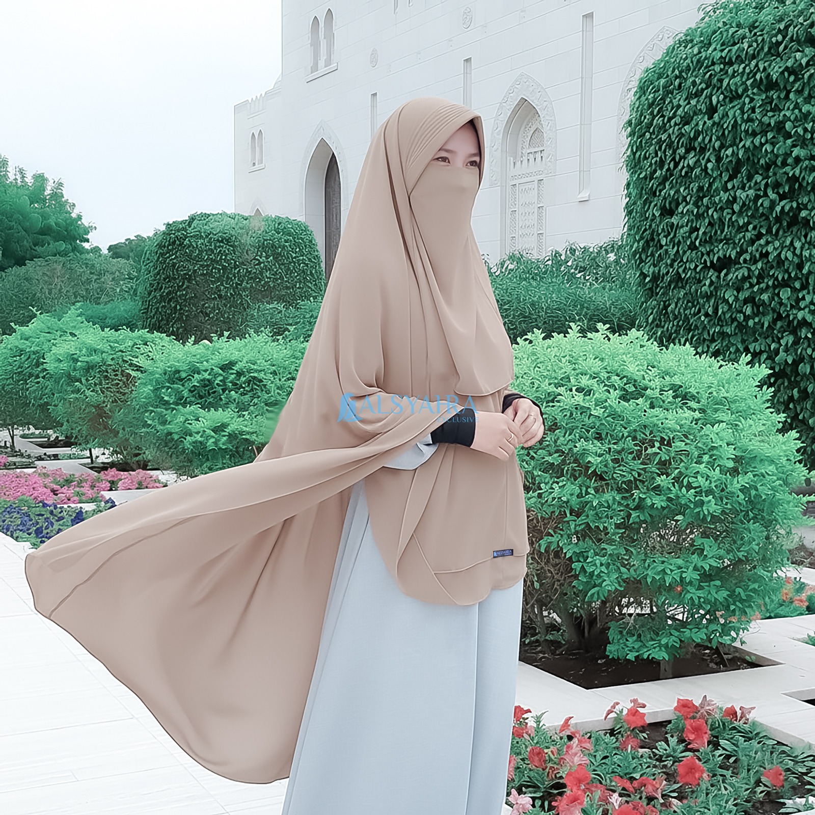 Alsyahra Exclusive - Set Khimar Syari PAD 2 Layer Cadar Sifon Cerruti Premium Size XL