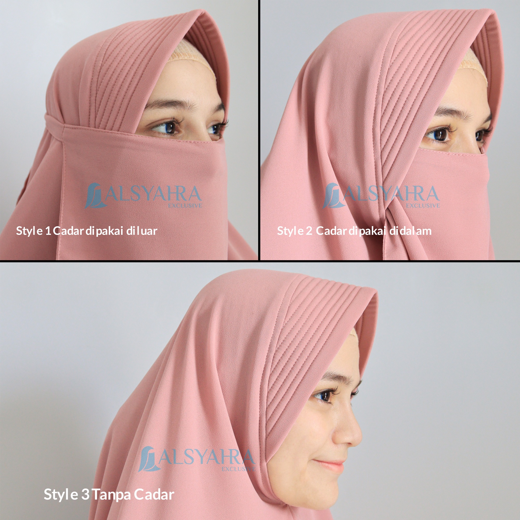 Alsyahra Exclusive - Set Khimar Syari PAD 2 Layer Cadar Sifon Cerruti Premium Size XL