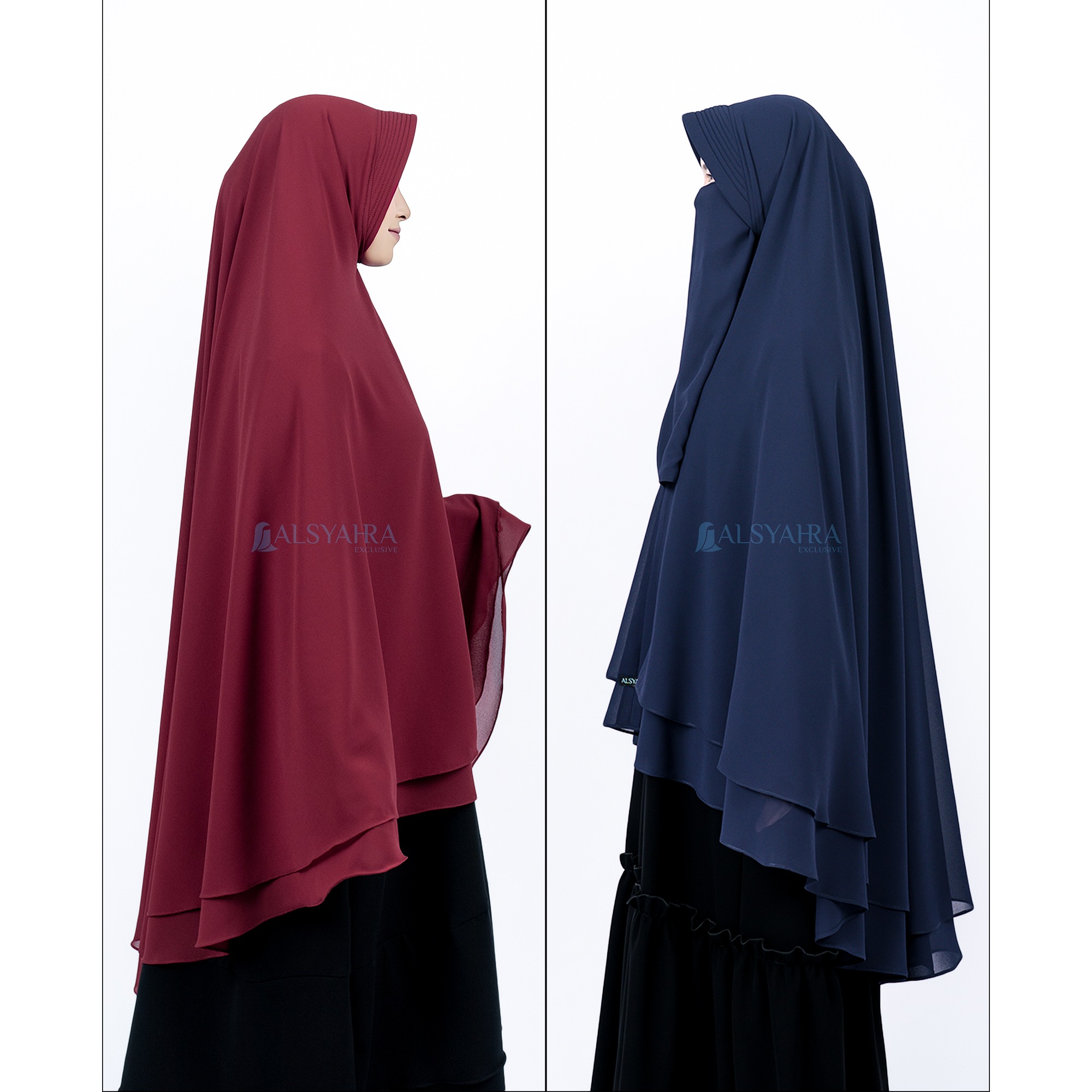Alsyahra Exclusive - Set Khimar Syari PAD 2 Layer Cadar Sifon Cerruti Premium Size XL