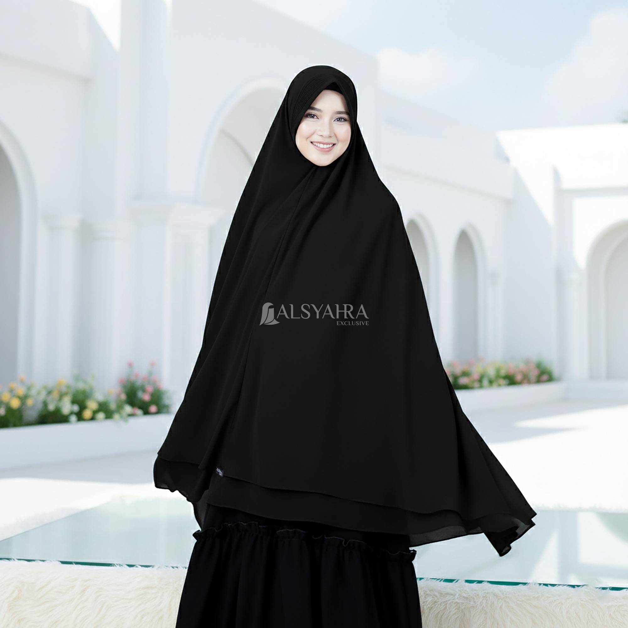 Alsyahra Exclusive - Set Khimar Syari PAD 2 Layer Cadar Sifon Cerruti Premium Size XXL
