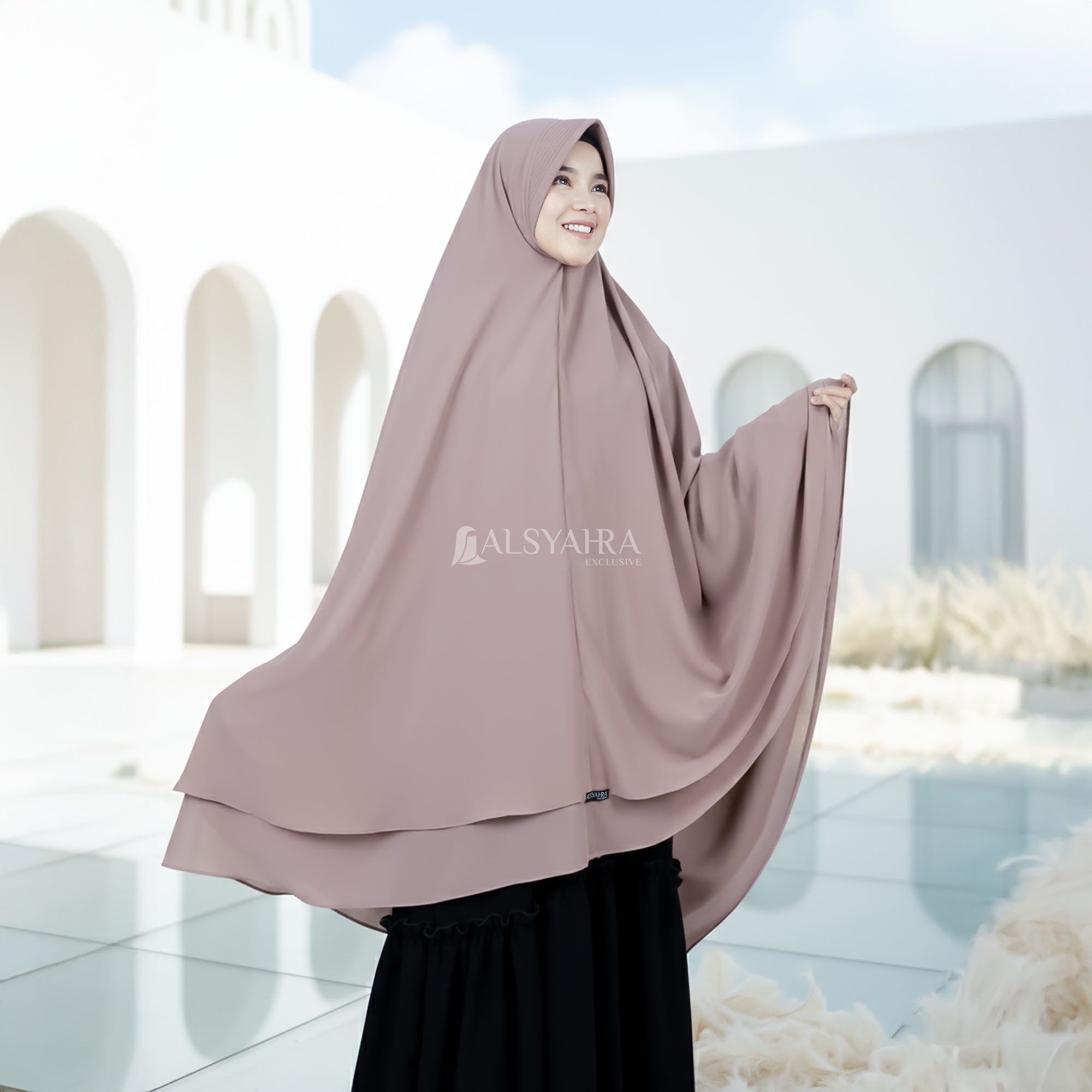 Alsyahra Exclusive - Set Khimar Syari PAD 2 Layer Cadar Sifon Cerruti Premium Size XXL