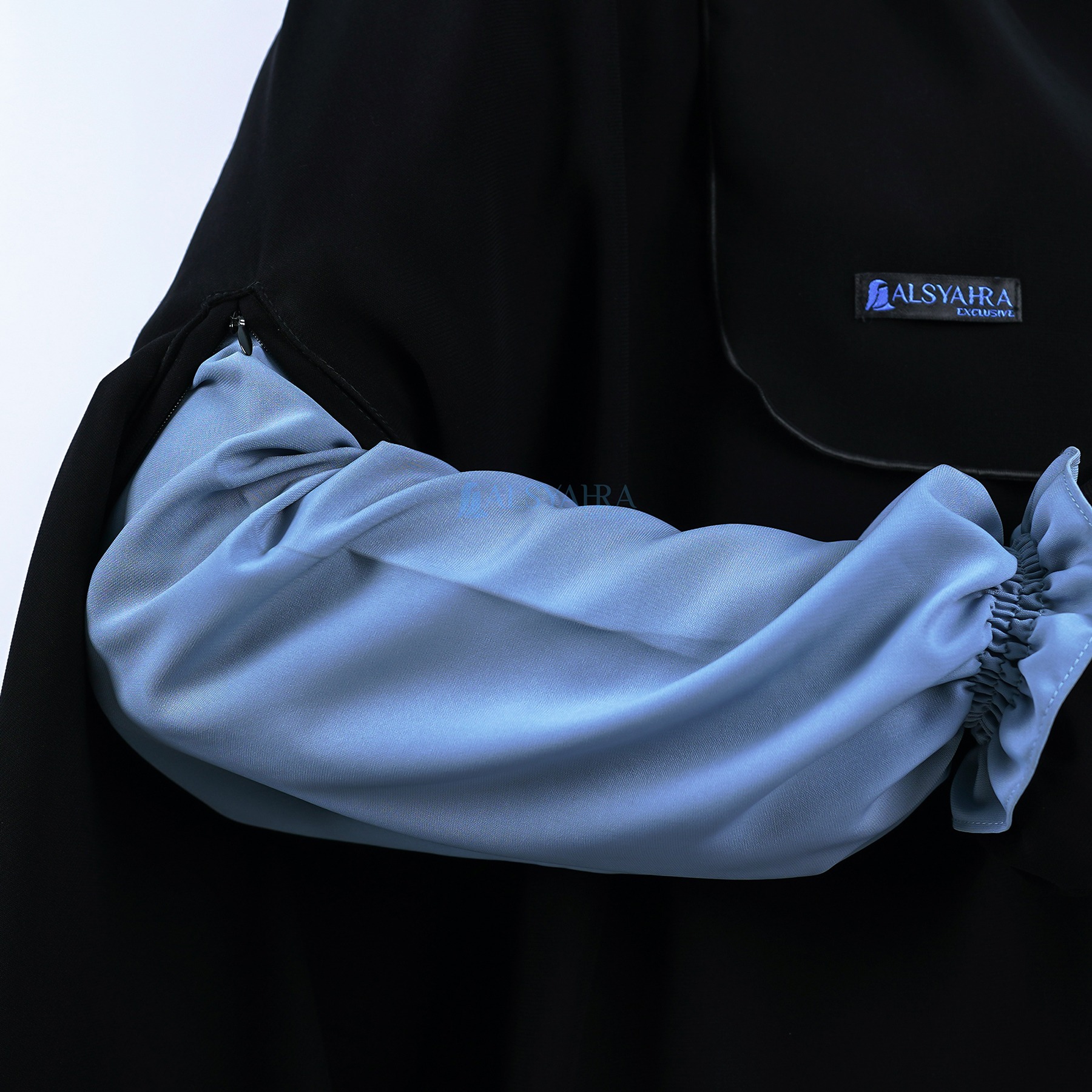 Alsyahra Exclusive - Set Long Khimar Like Mukena Handzipper Nailah Haramain Niqab Poni Soft Jetblack
