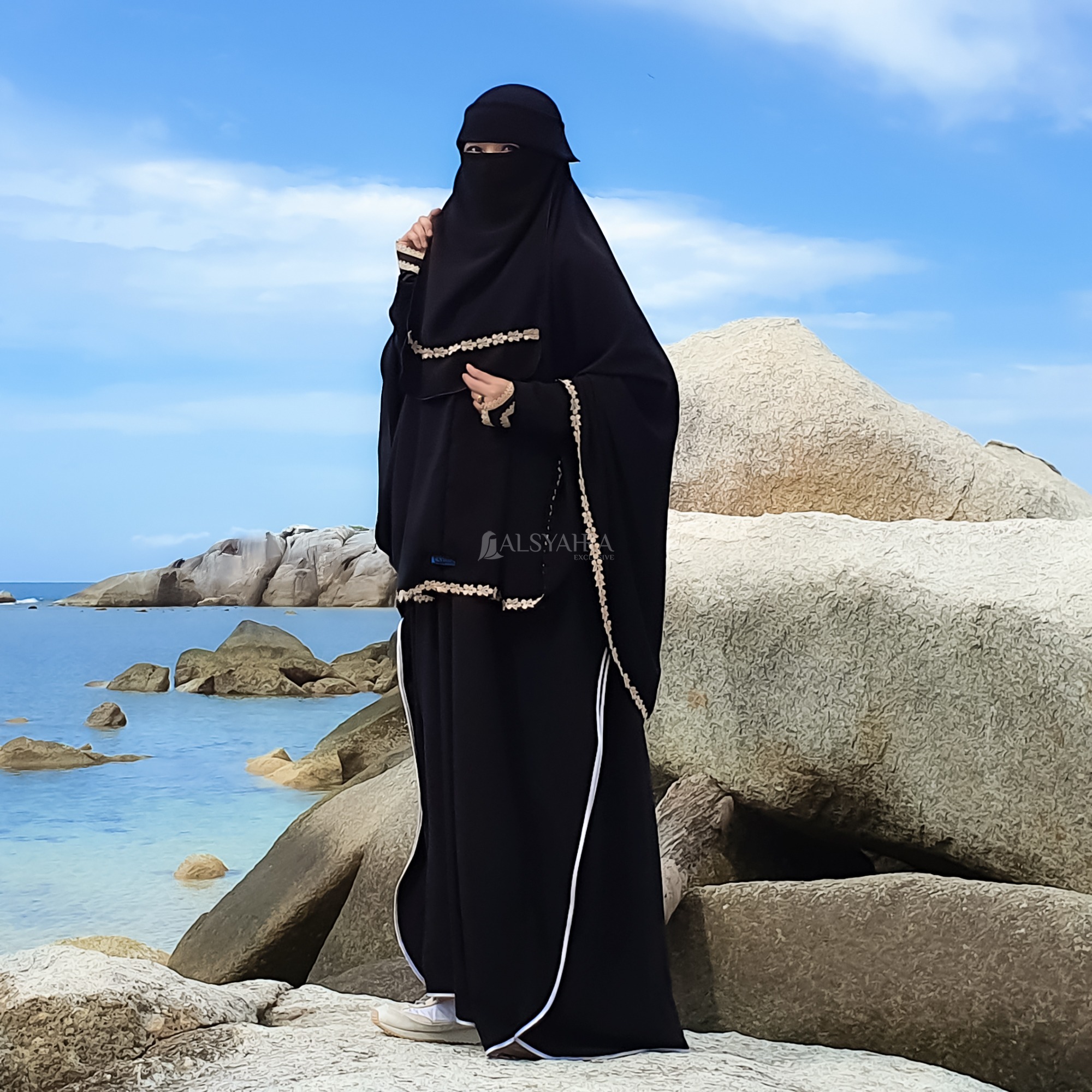 Alsyahra Exclusive - Set Khimar Syari Nailah Niqab Poni Soft Jetblack Size XL