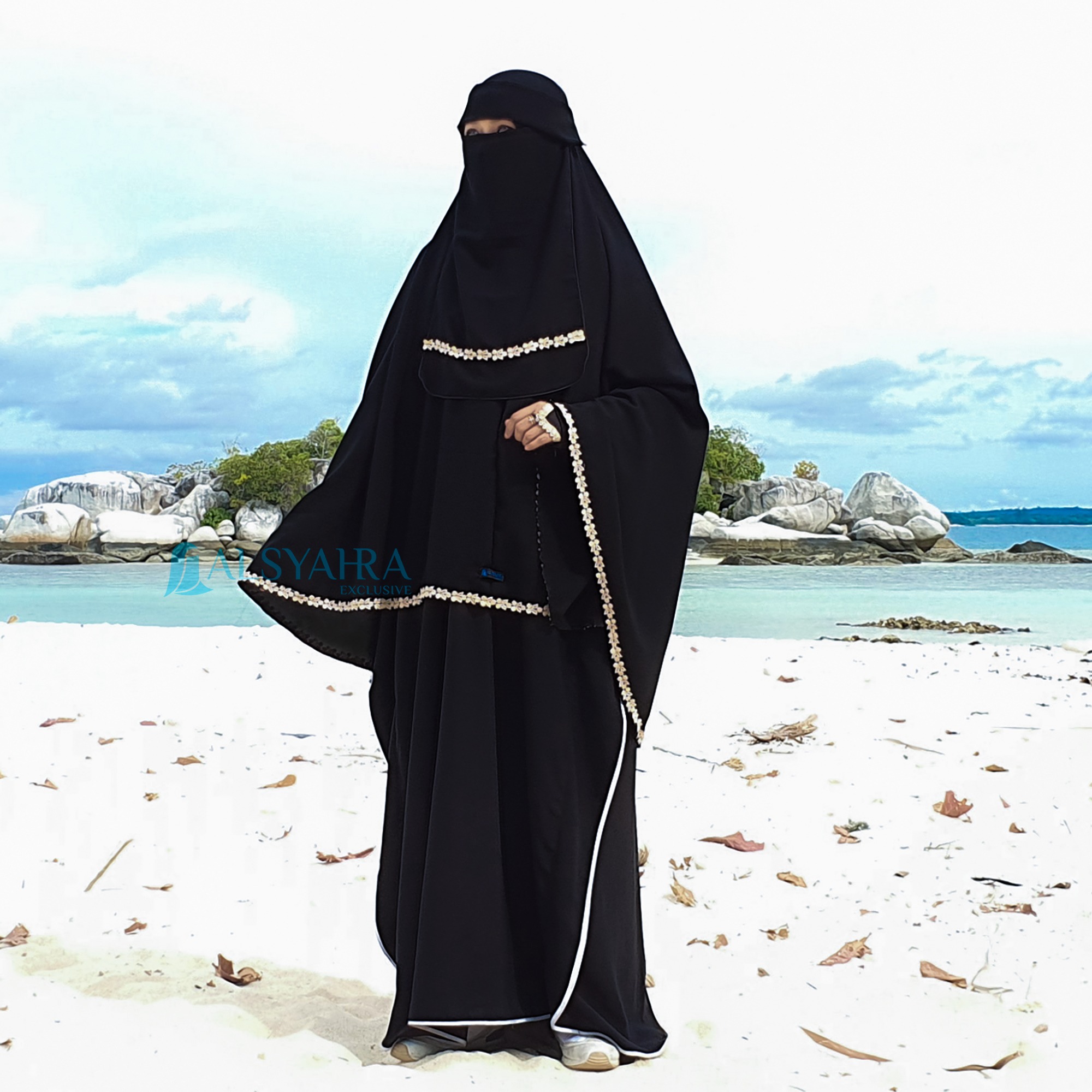 Alsyahra Exclusive - Set Khimar Syari Nailah Niqab Poni Soft Jetblack Size XL