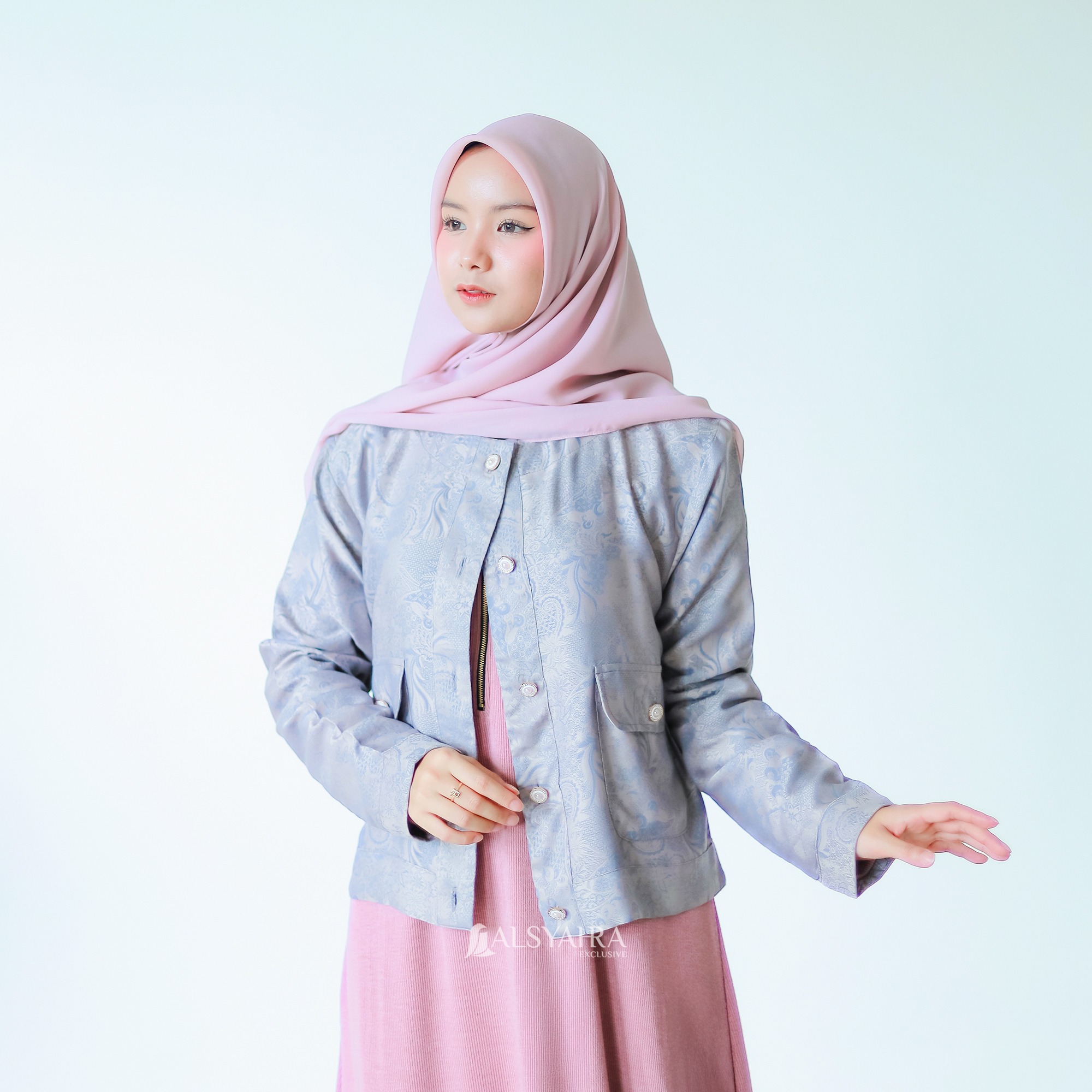 Alsyahra Exclusive - Blazer LaRicci Embossed Batik Outer Korean Style Premium Soft Denim