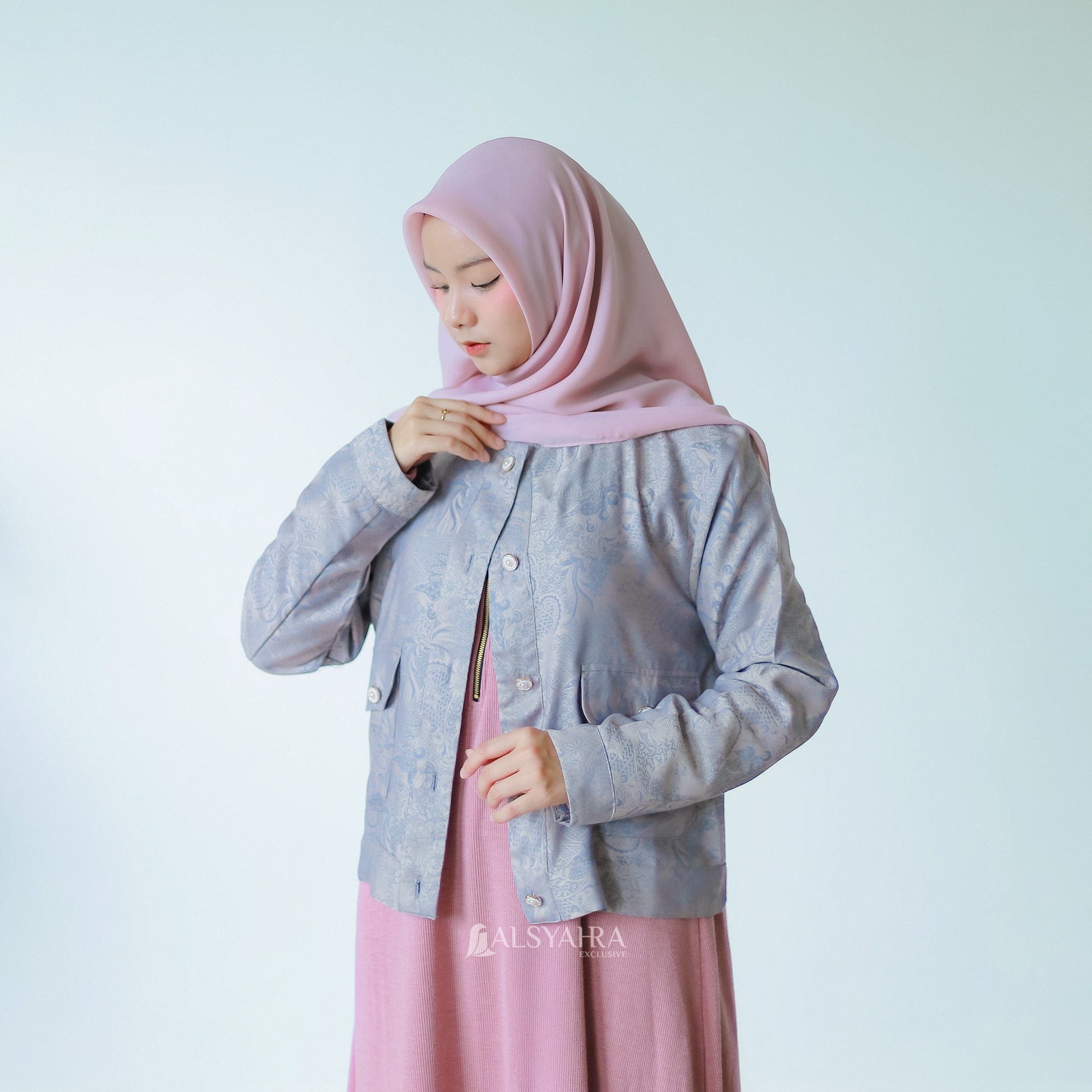 Alsyahra Exclusive - Blazer LaRicci Embossed Batik Outer Korean Style Premium Soft Denim