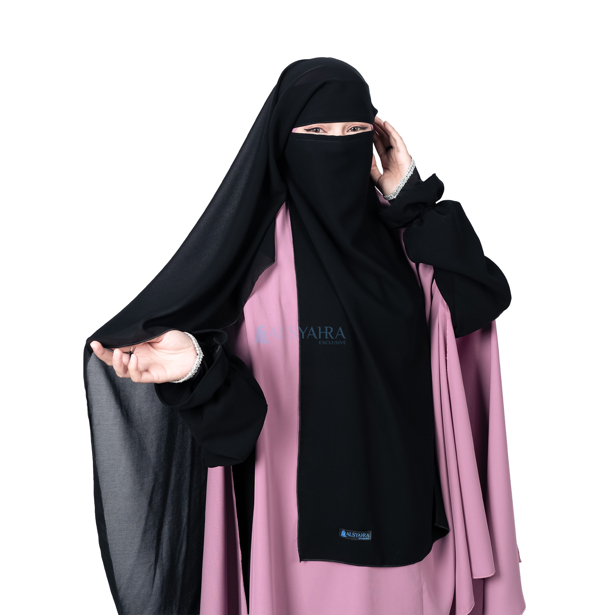 Alsyahra Exclusive - Long Niqab Haramain 2 Style Jetblack Arab