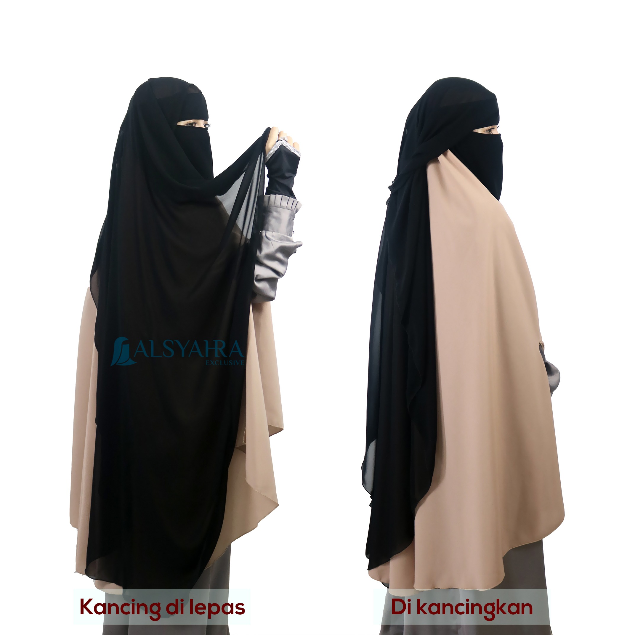 Alsyahra Exclusive - Long Niqab Haramain 2 Style Jetblack Arab