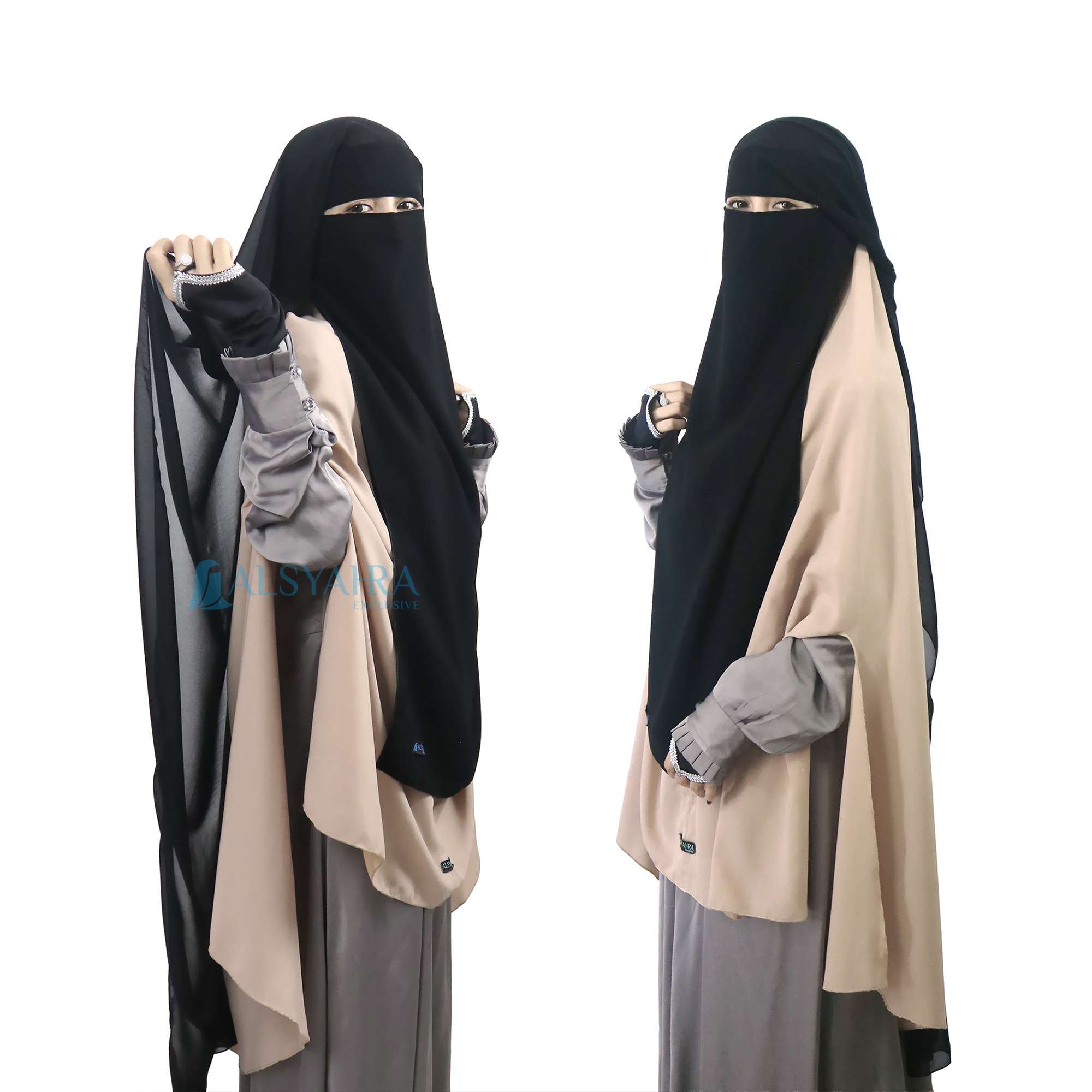 Alsyahra Exclusive - Long Niqab Haramain 2 Style Jetblack Arab