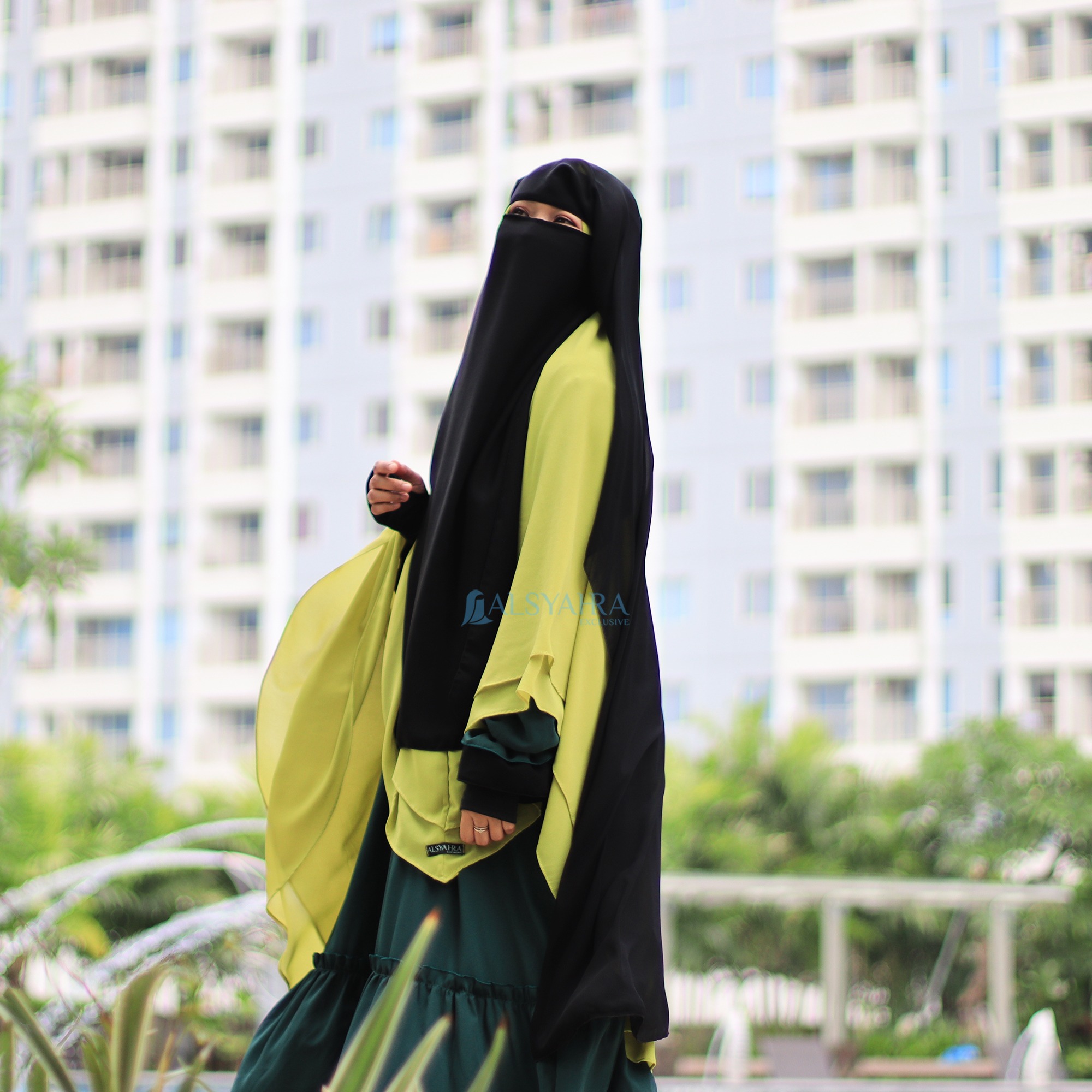 Alsyahra Exclusive - Long Niqab Haramain 2 Style Jetblack Arab