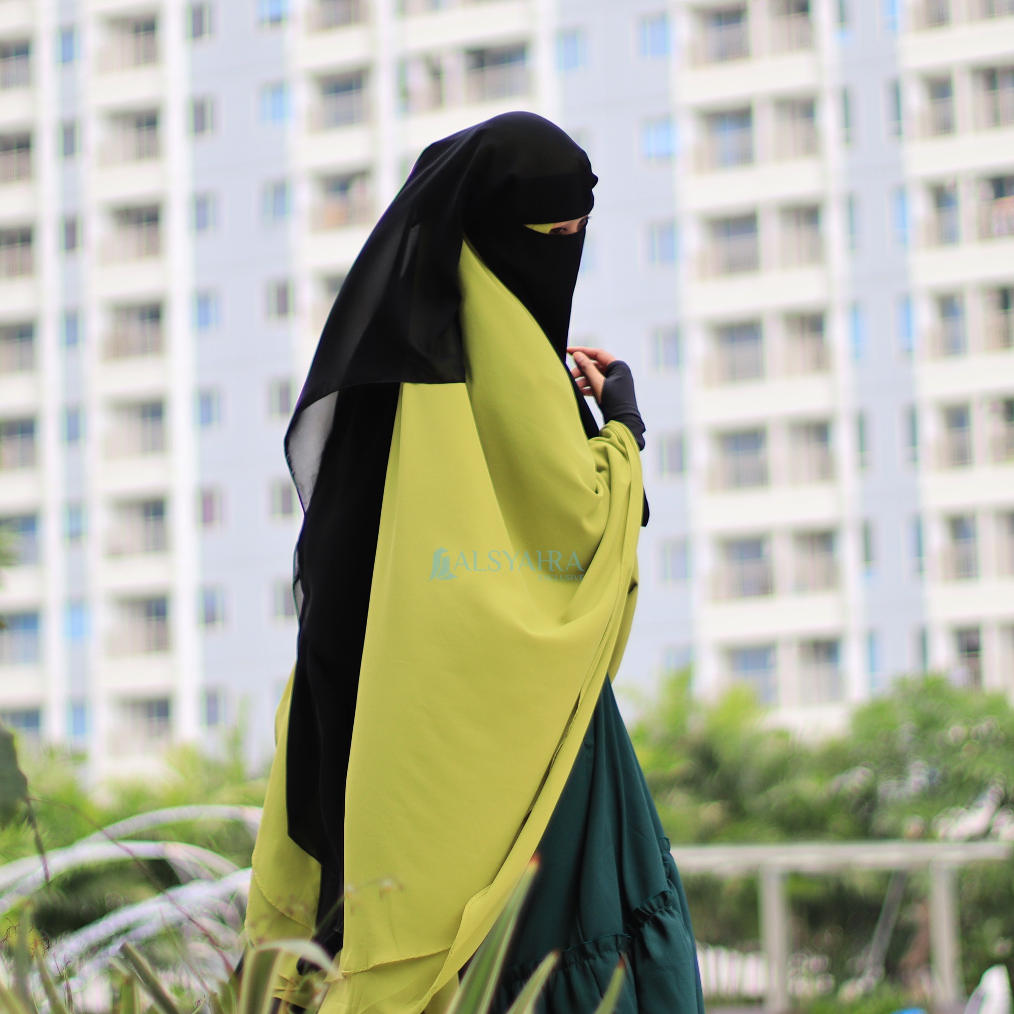 Alsyahra Exclusive - Long Niqab Haramain 2 Style Jetblack Arab