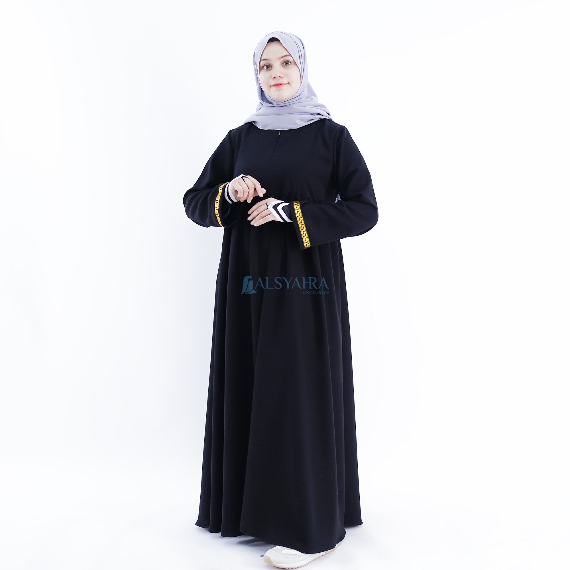 Alsyahra Exclusive - Abaya Gamis Syari Islambul Soft Jetblack List Gold