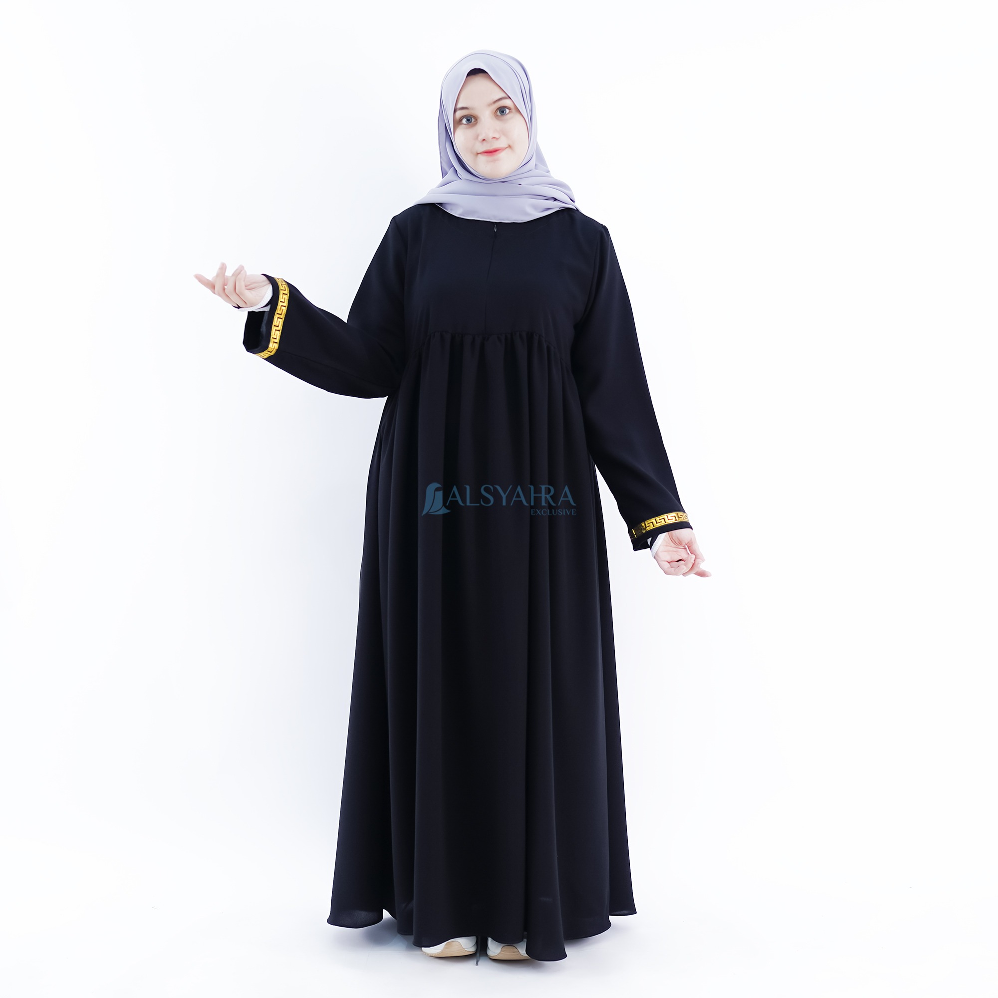 Alsyahra Exclusive - Abaya Gamis Syari Islambul Soft Jetblack List Gold