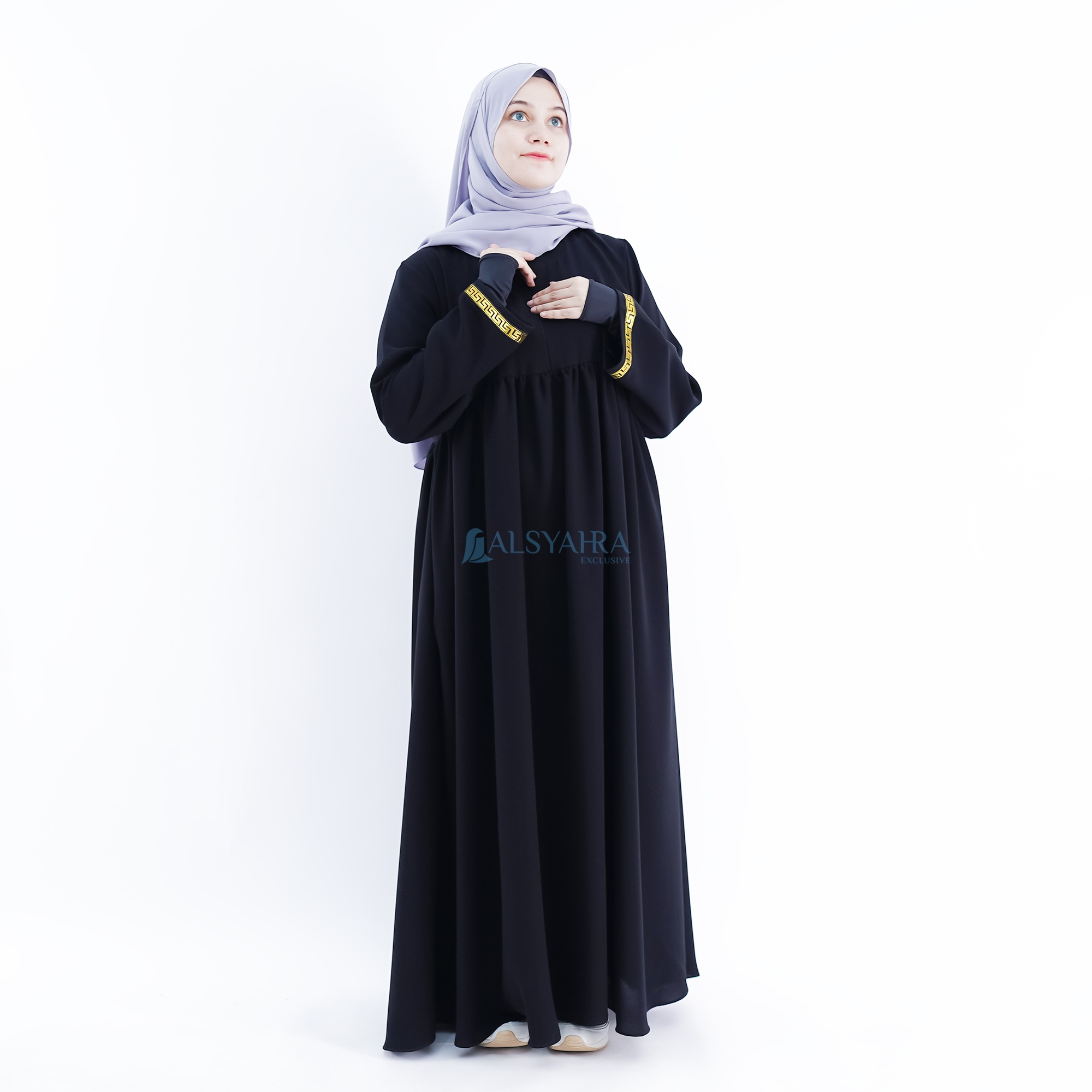 Alsyahra Exclusive - Abaya Gamis Syari Islambul Soft Jetblack List Gold