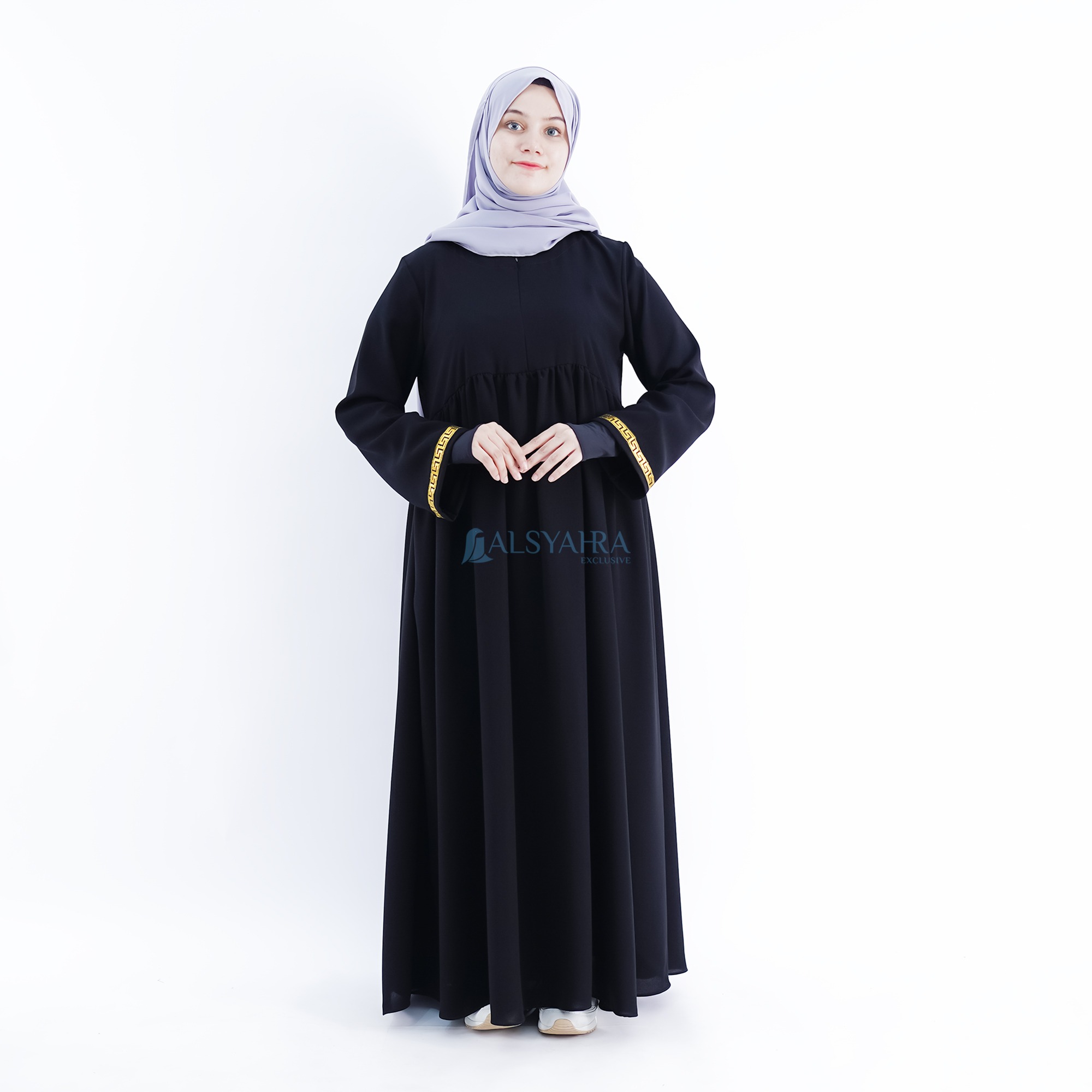 Alsyahra Exclusive - Abaya Gamis Syari Islambul Soft Jetblack List Gold