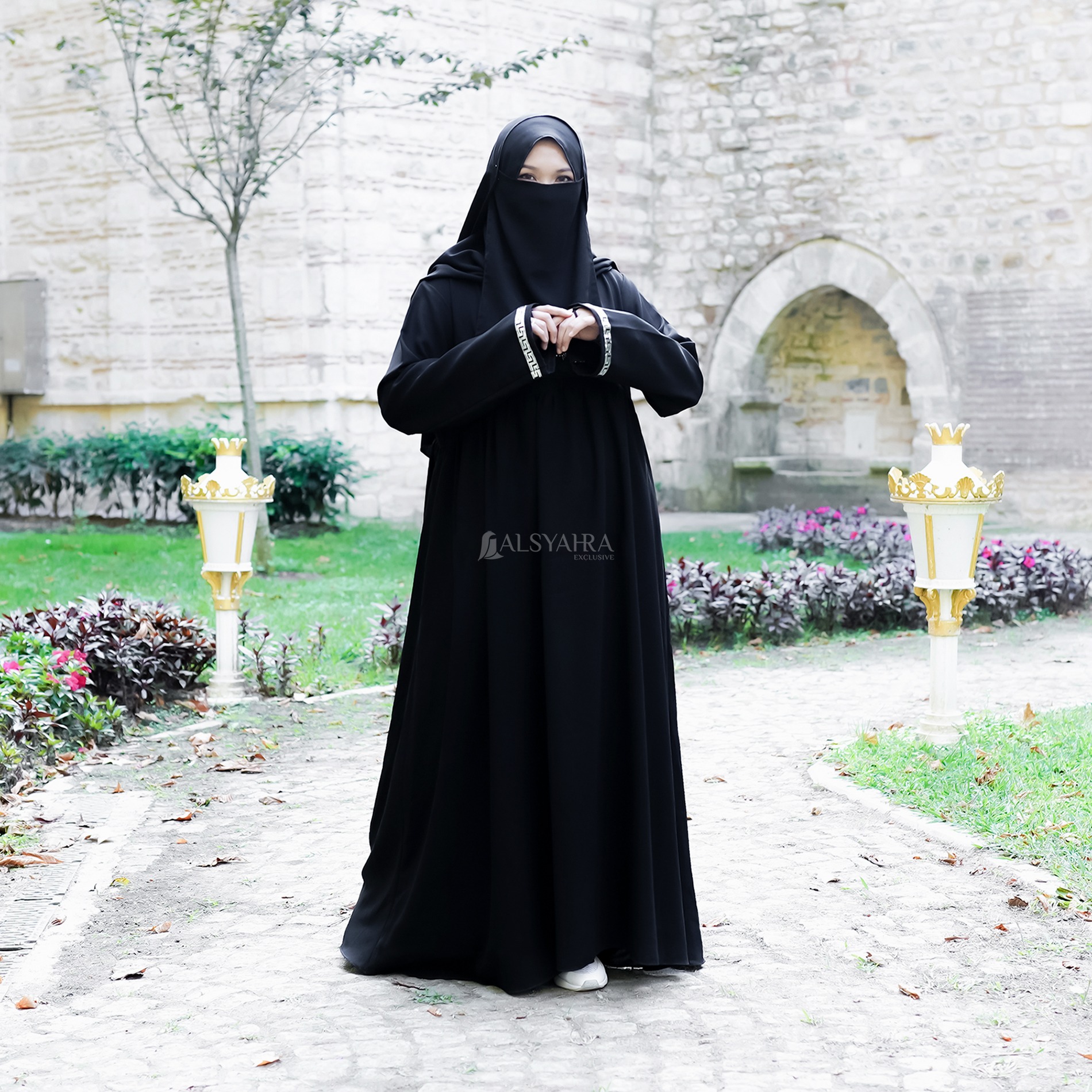 Alsyahra Exclusive - Abaya Gamis Syari Islambul Soft Jetblack List Silver