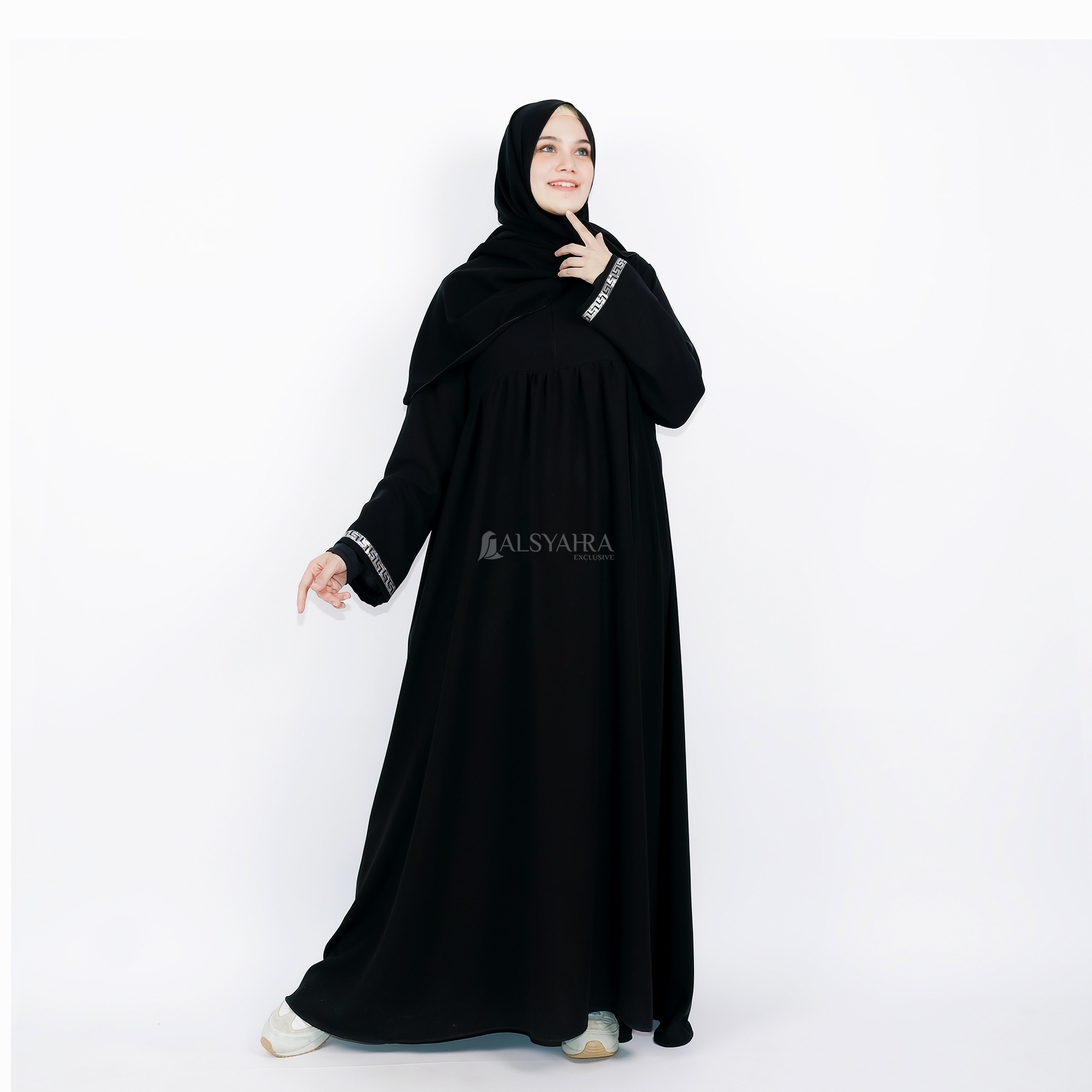 Alsyahra Exclusive - Abaya Gamis Syari Islambul Soft Jetblack List Silver