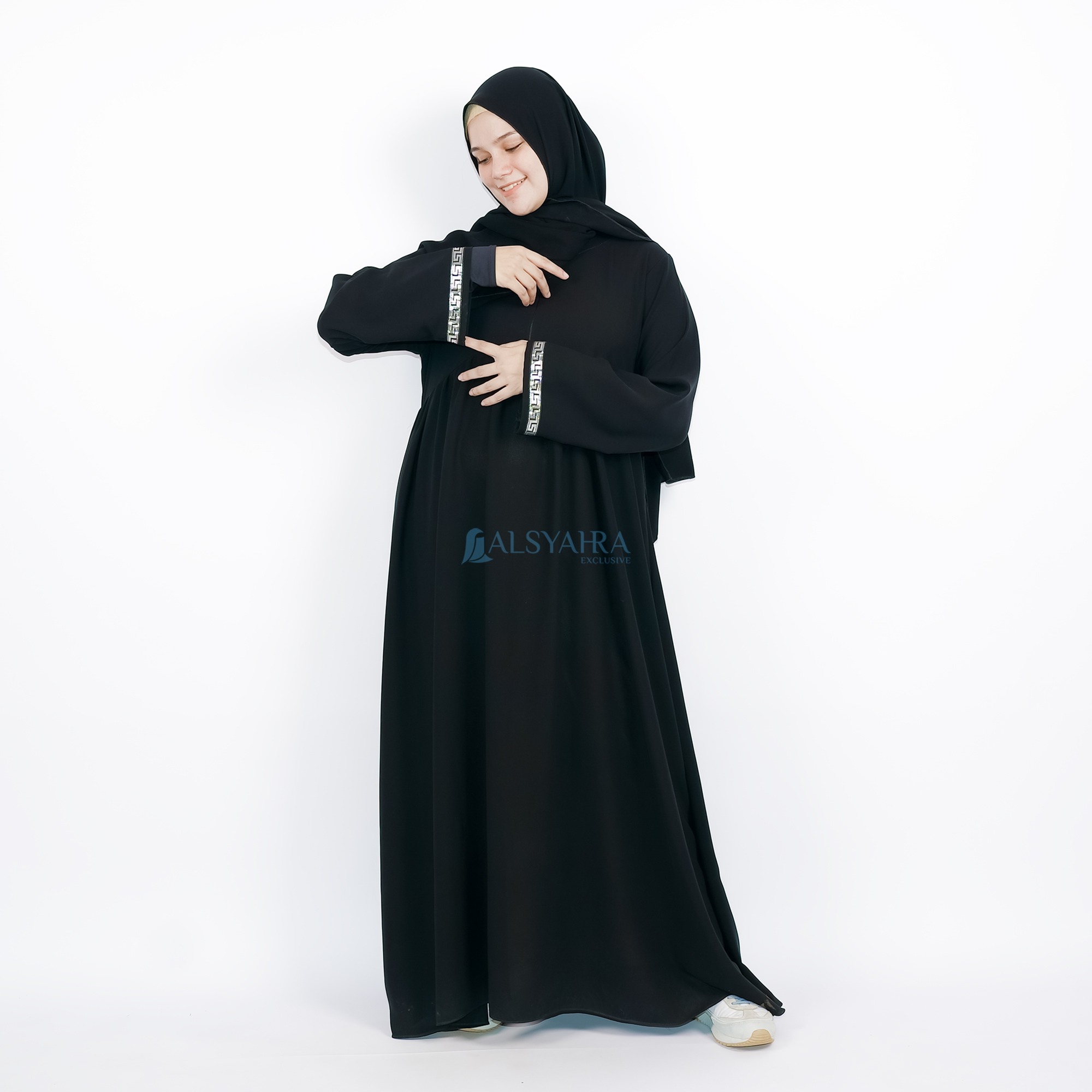 Alsyahra Exclusive - Abaya Gamis Syari Islambul Soft Jetblack List Silver