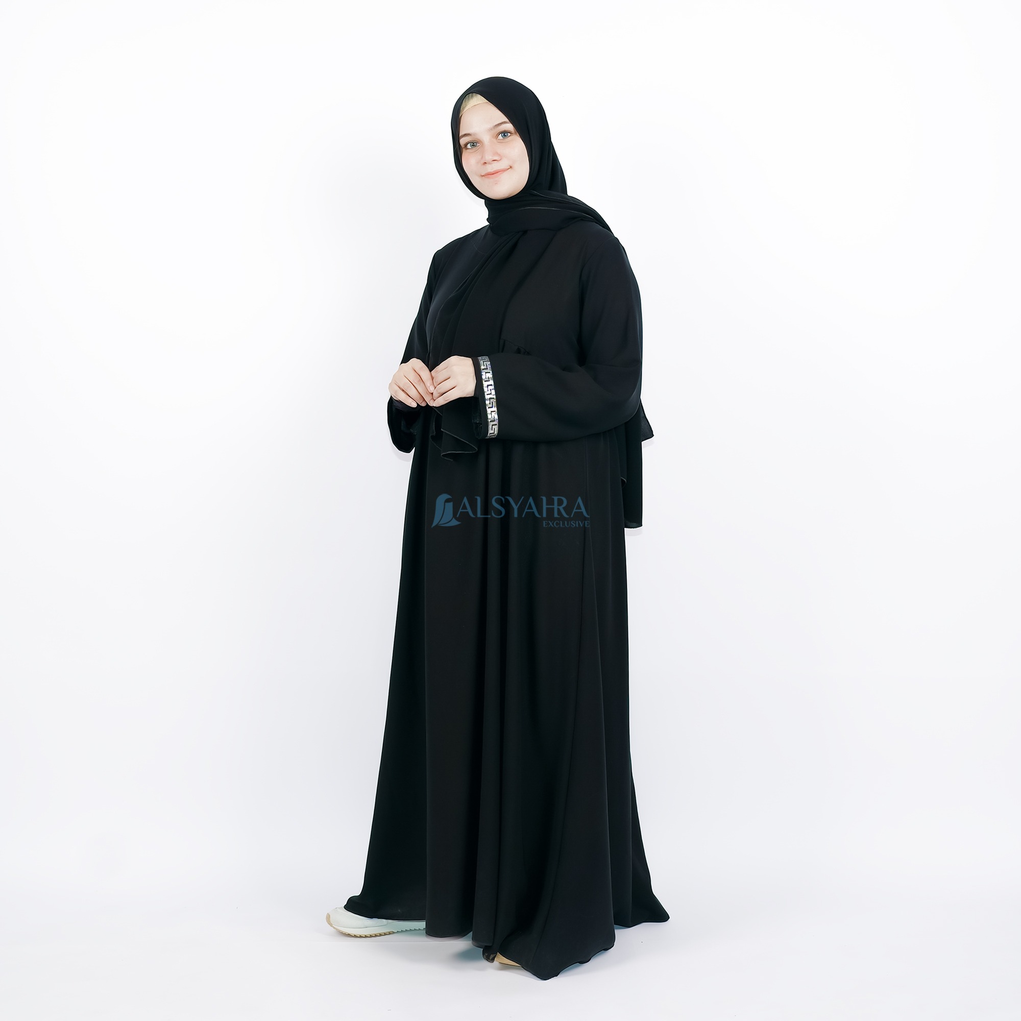 Alsyahra Exclusive - Abaya Gamis Syari Islambul Soft Jetblack List Silver