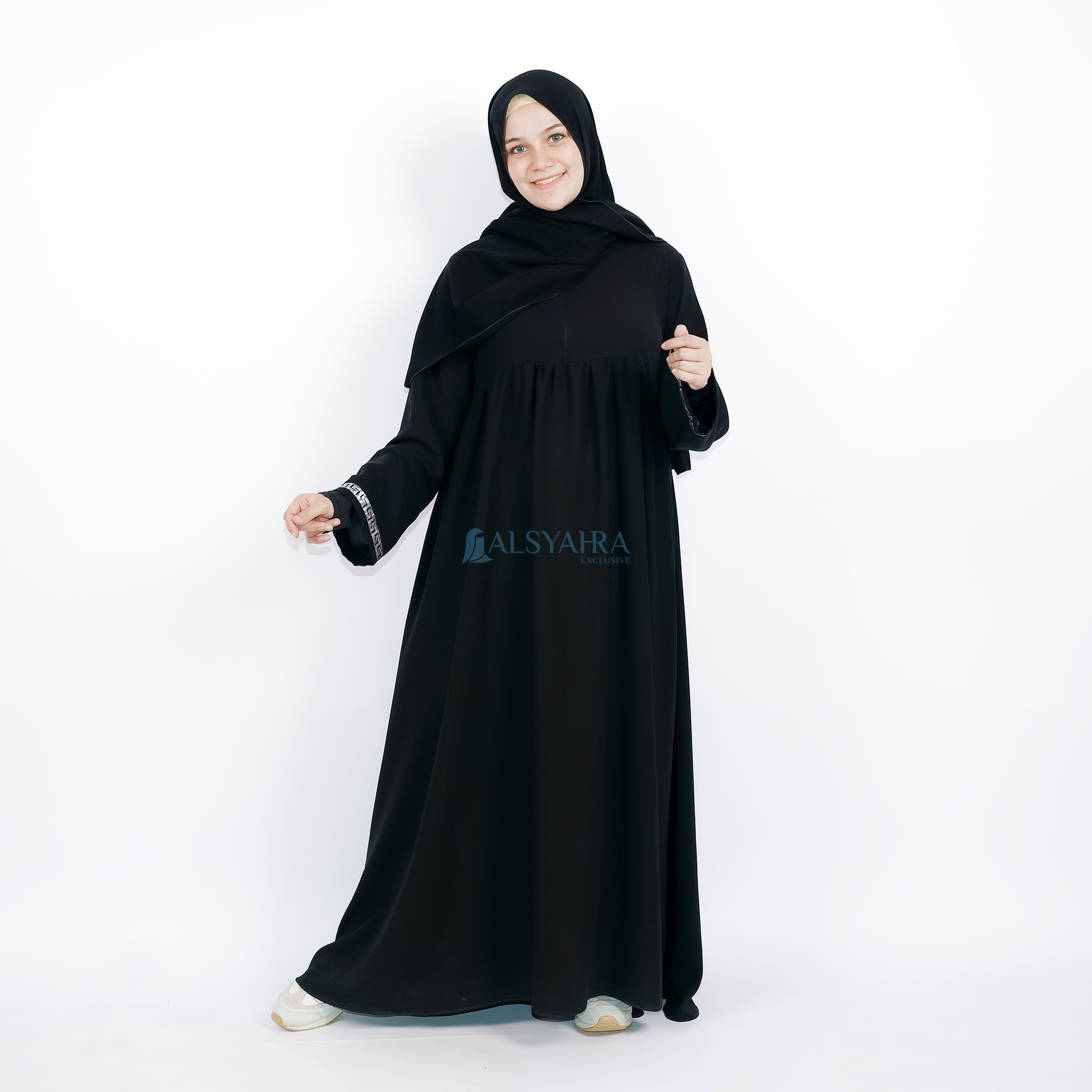 Alsyahra Exclusive - Abaya Gamis Syari Islambul Soft Jetblack List Silver