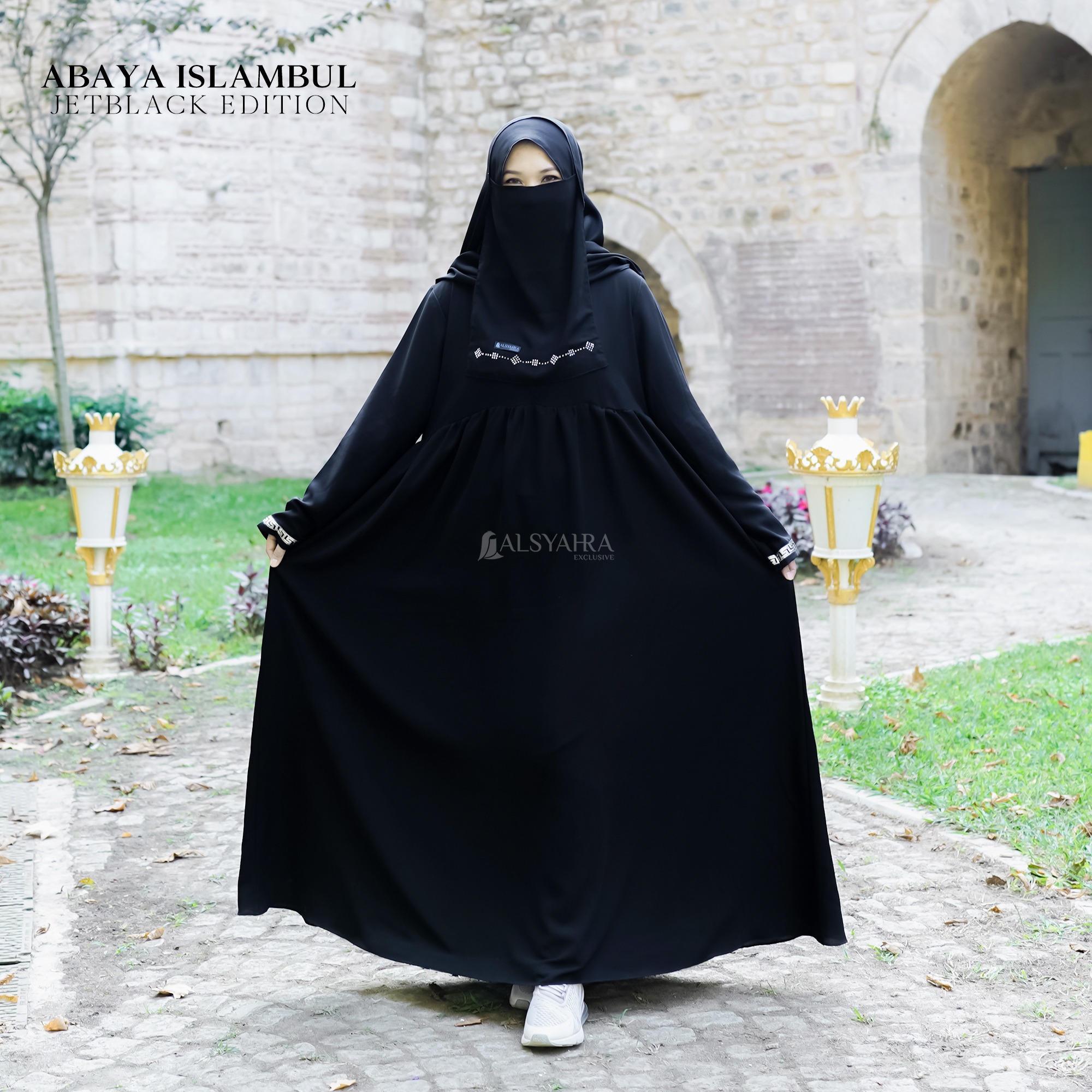 Alsyahra Exclusive - Abaya Gamis Syari Islambul Soft Jetblack List Silver
