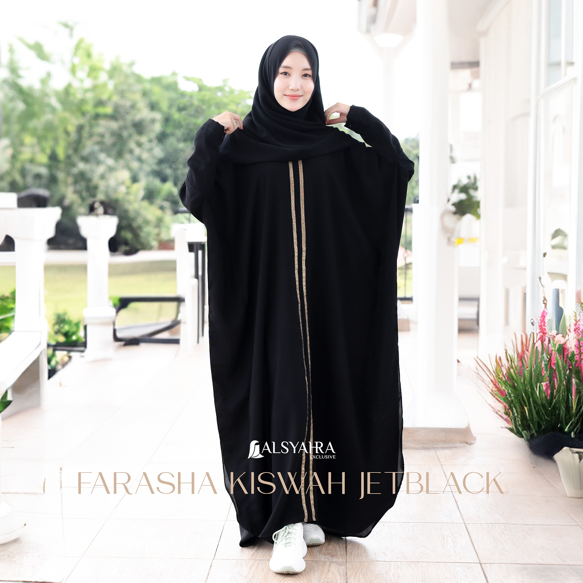 Alsyahra Exclusive - Abaya Syari Batwing Farasha Kiswah Zipper Soft Jetblack