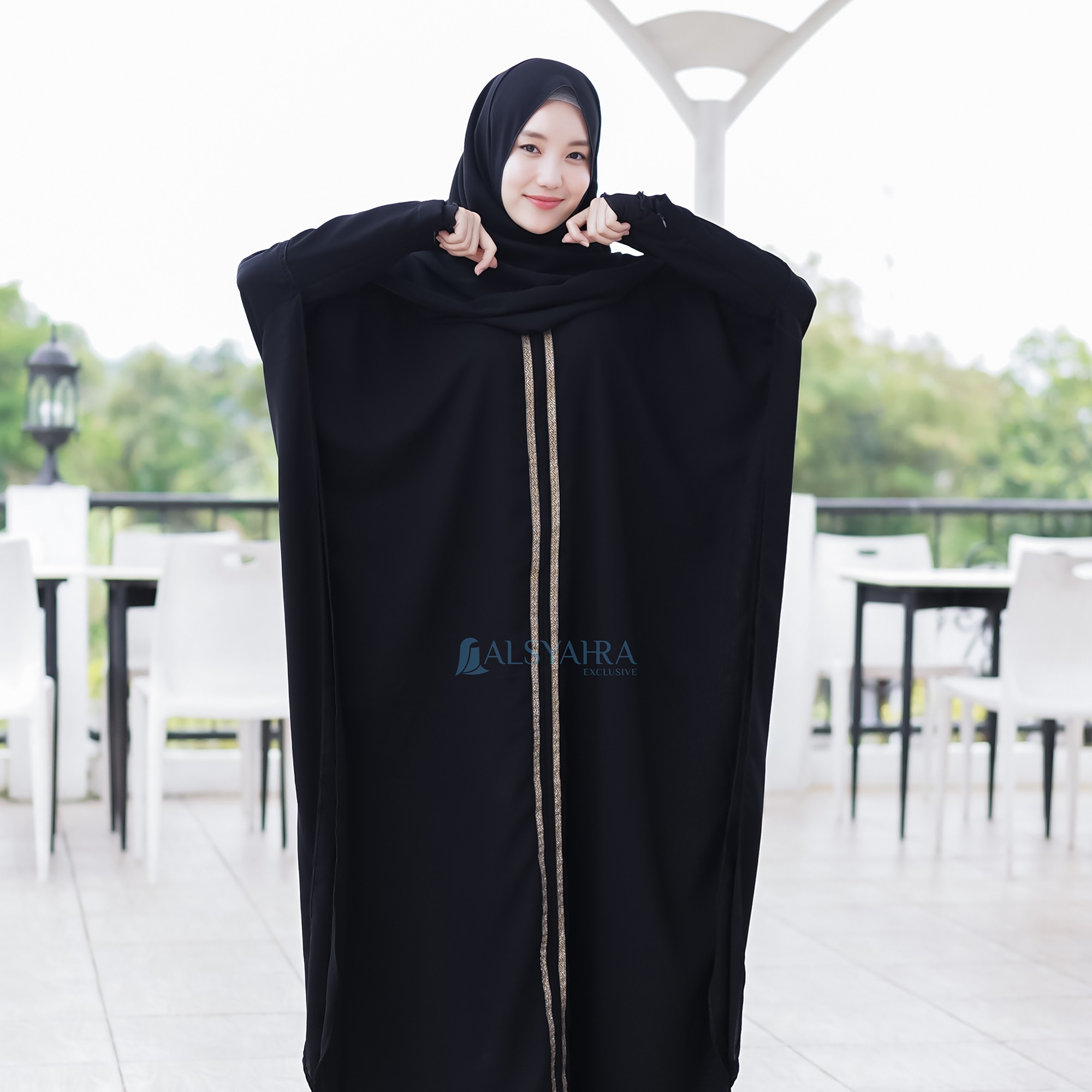 Alsyahra Exclusive - Abaya Syari Batwing Farasha Kiswah Zipper Soft Jetblack