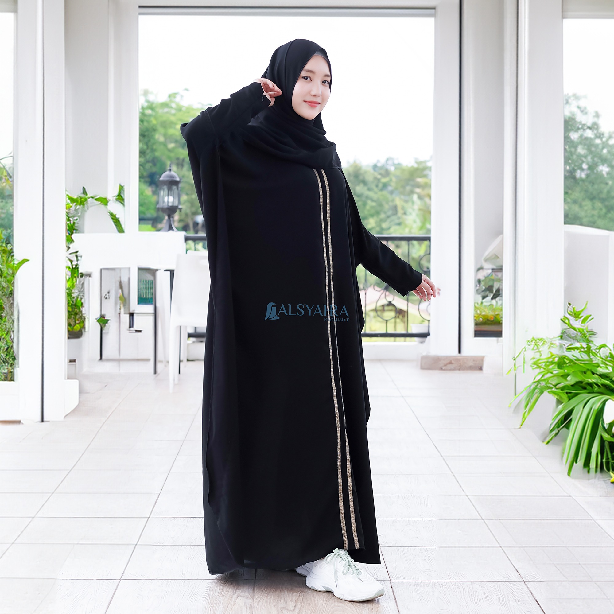 Alsyahra Exclusive - Abaya Syari Batwing Farasha Kiswah Zipper Soft Jetblack